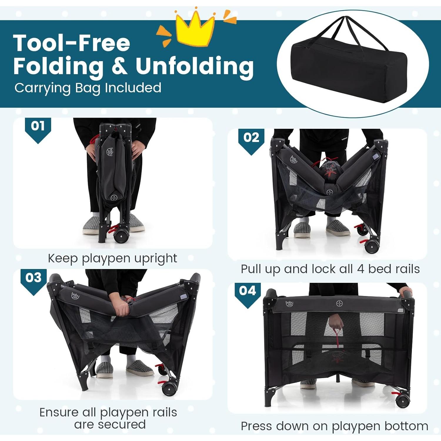 Cuna 5-en-1 BABY JOY Pack and Play con Dosel y Cambiador