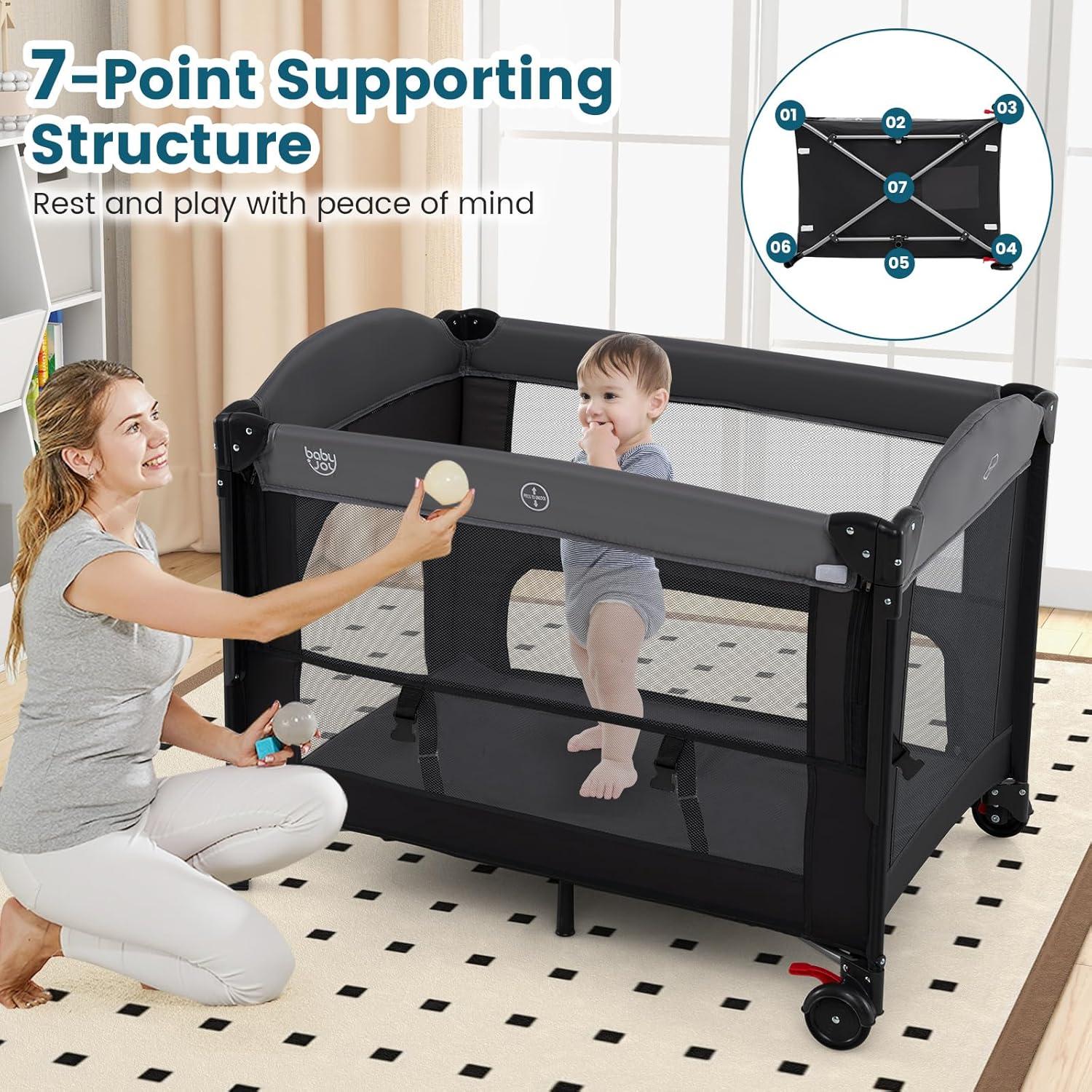 Cuna 5-en-1 BABY JOY Pack and Play con Dosel y Cambiador