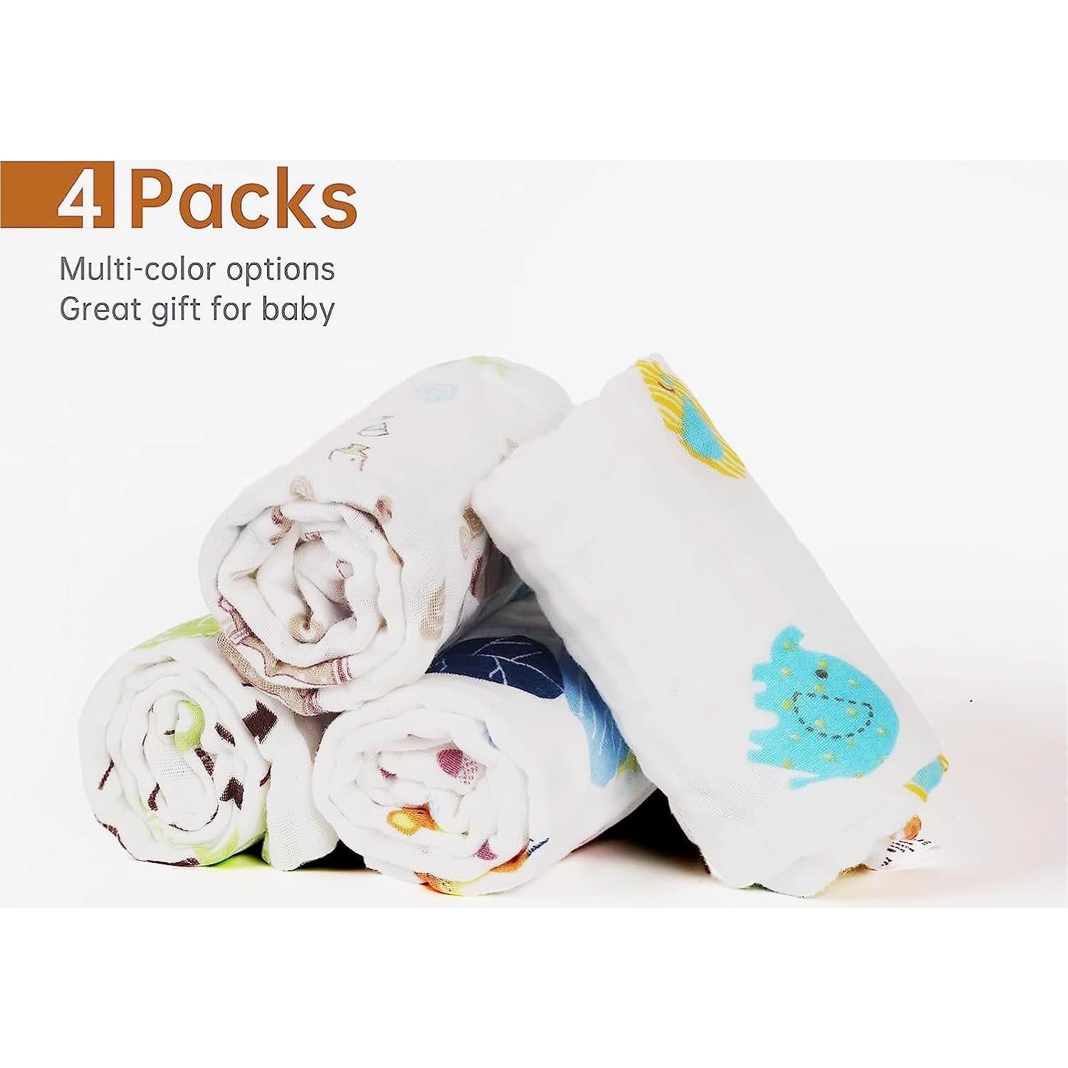 Pañales de Muselina Viviland 100% Algodón 4 Piezas Elefante y Ballena