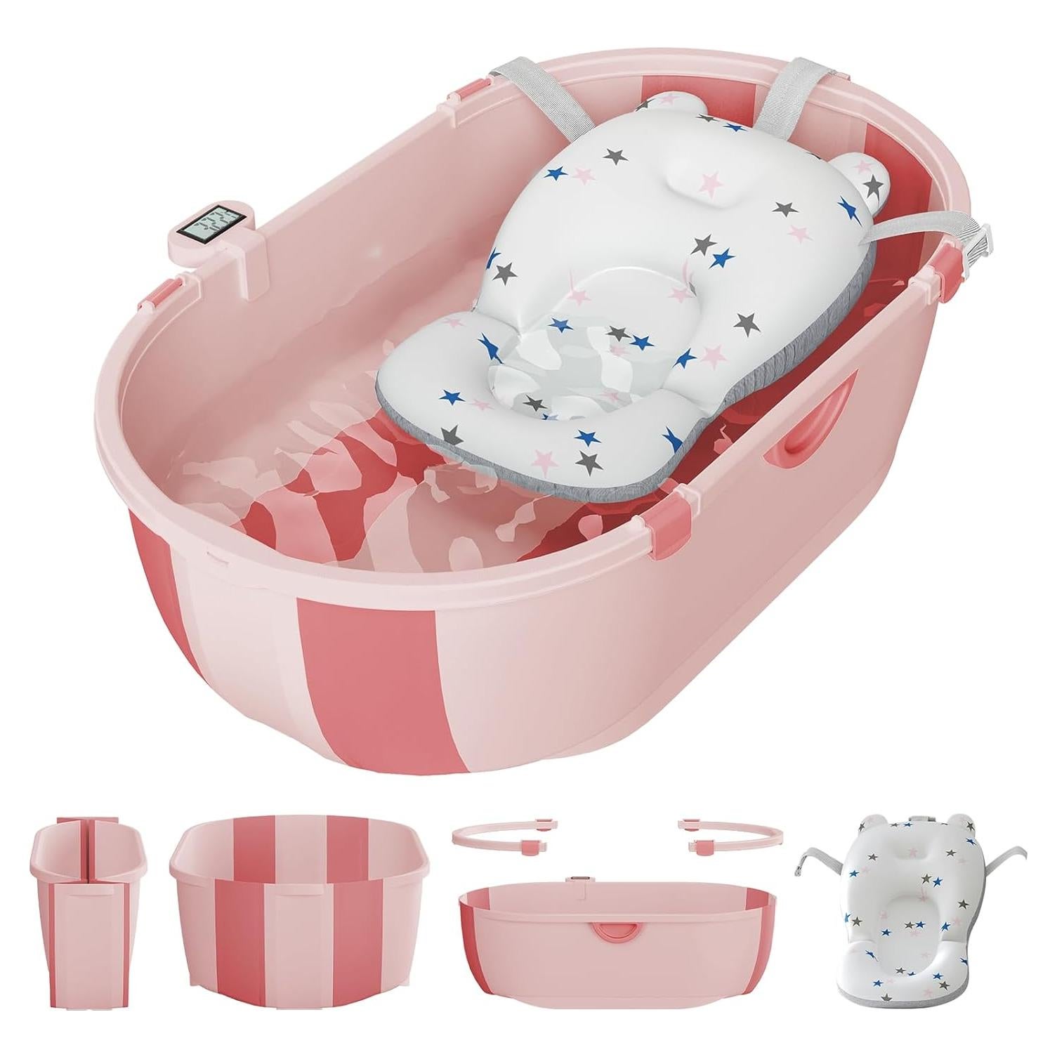 Bañera Plegable Joyingbaby para Bebés 0-6 Años con Cojín y Termómetro