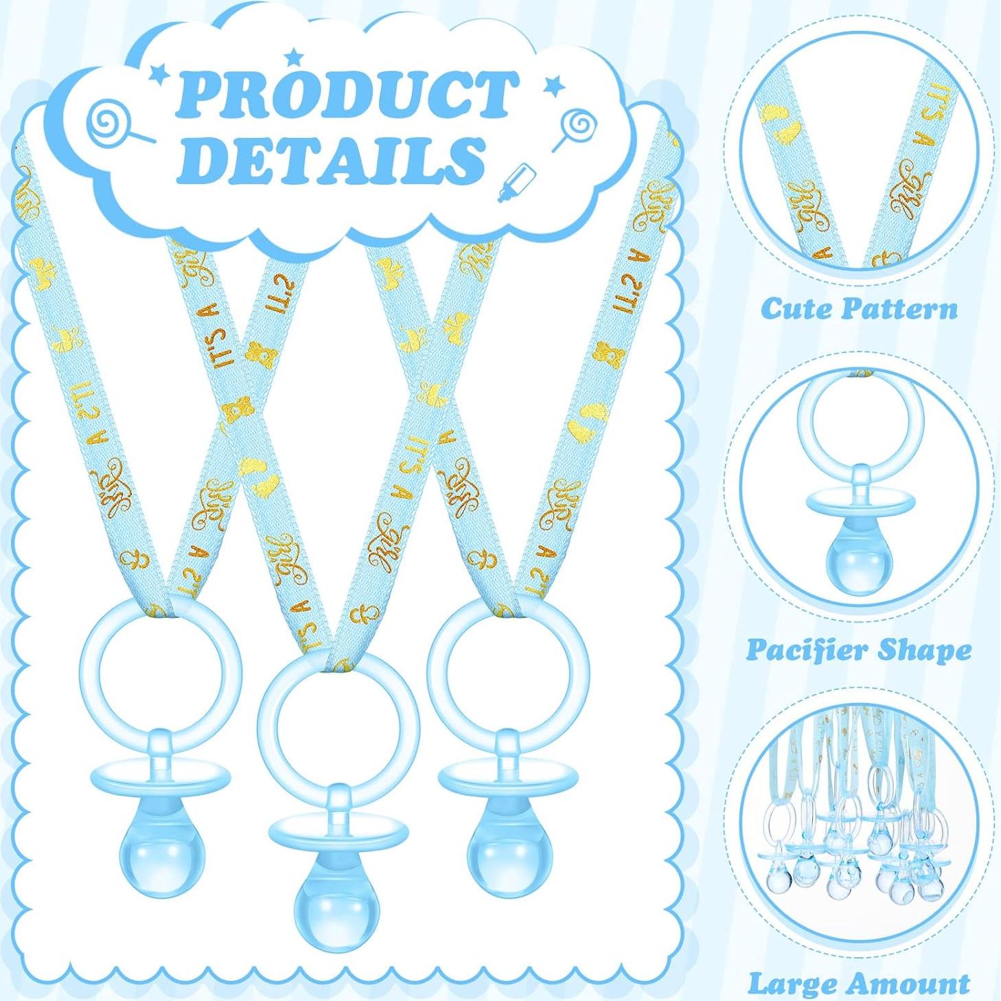 Collares de Chupetes Baby Shower Junkin 60 Piezas Azul Dorado