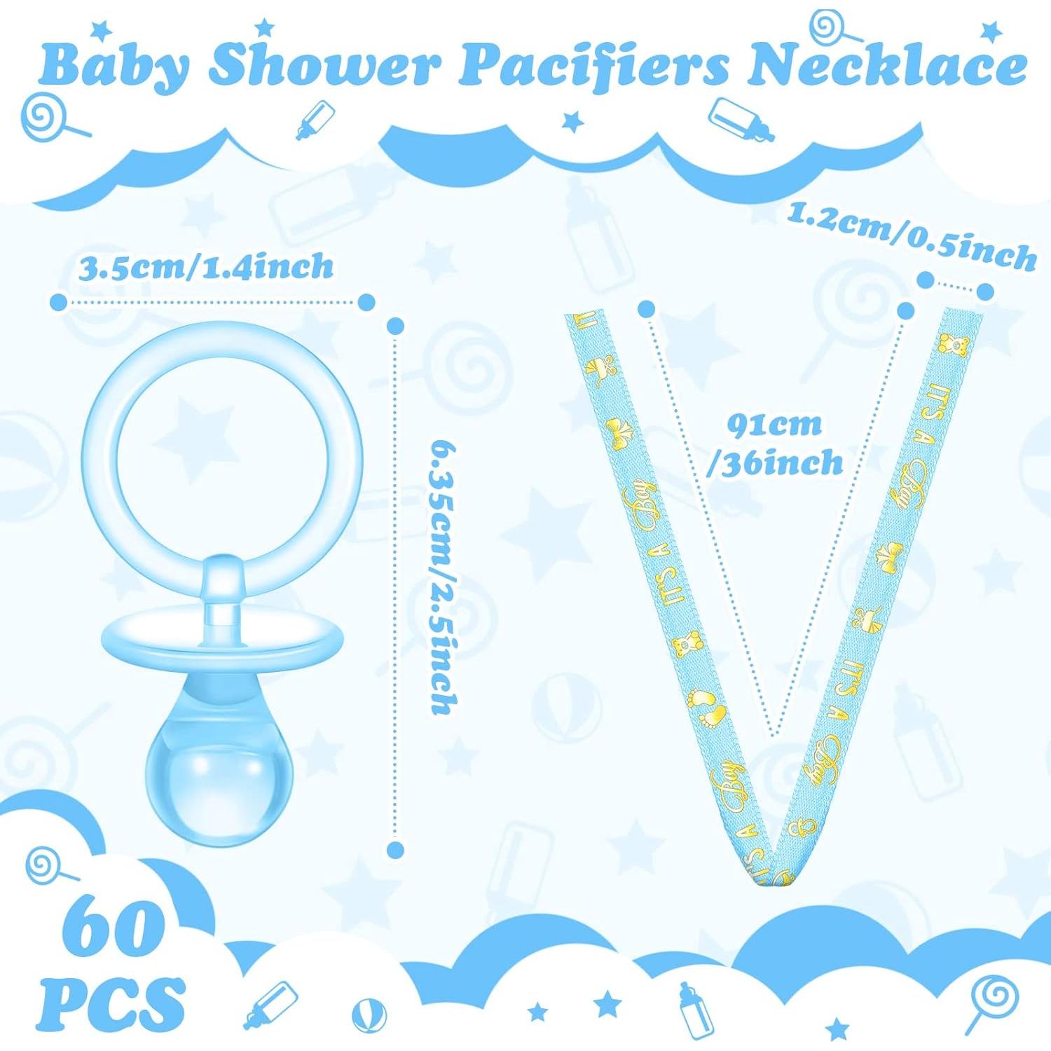 Collares de Chupetes Baby Shower Junkin 60 Piezas Azul Dorado