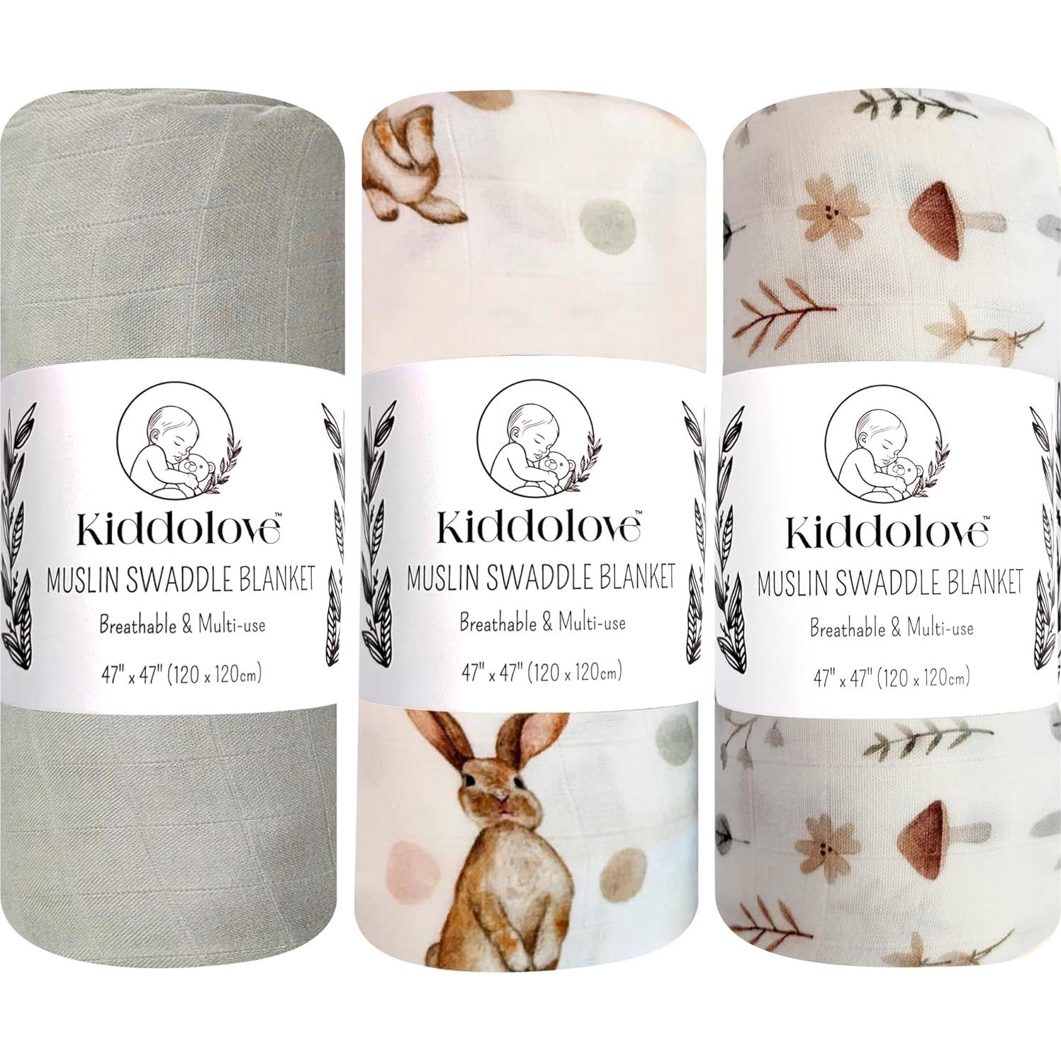 Mantas de Muselina Kiddolove - 3 Piezas 119.38cm - Suaves y Transpirables