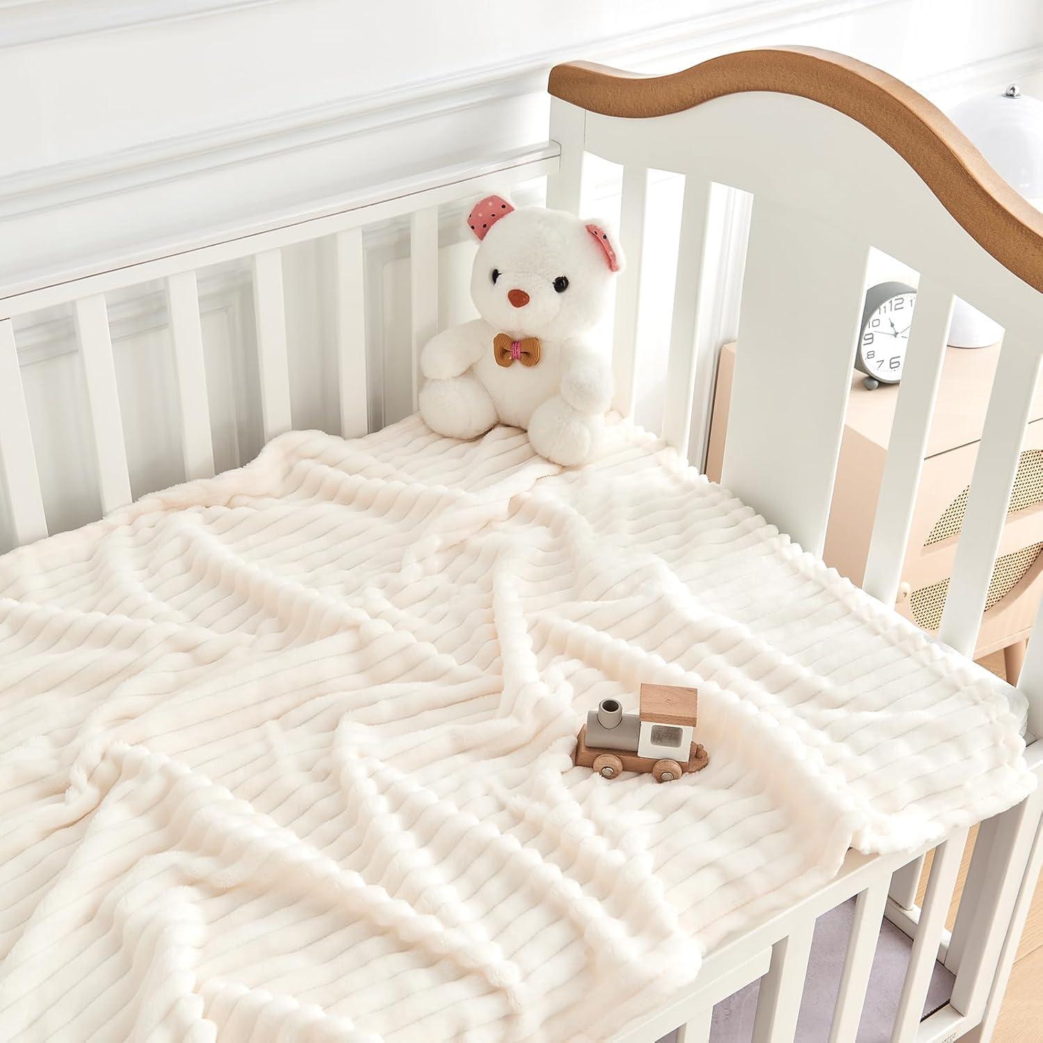 Manta de Felpa Suave Eonkasp 76x102 cm Crema Rayas