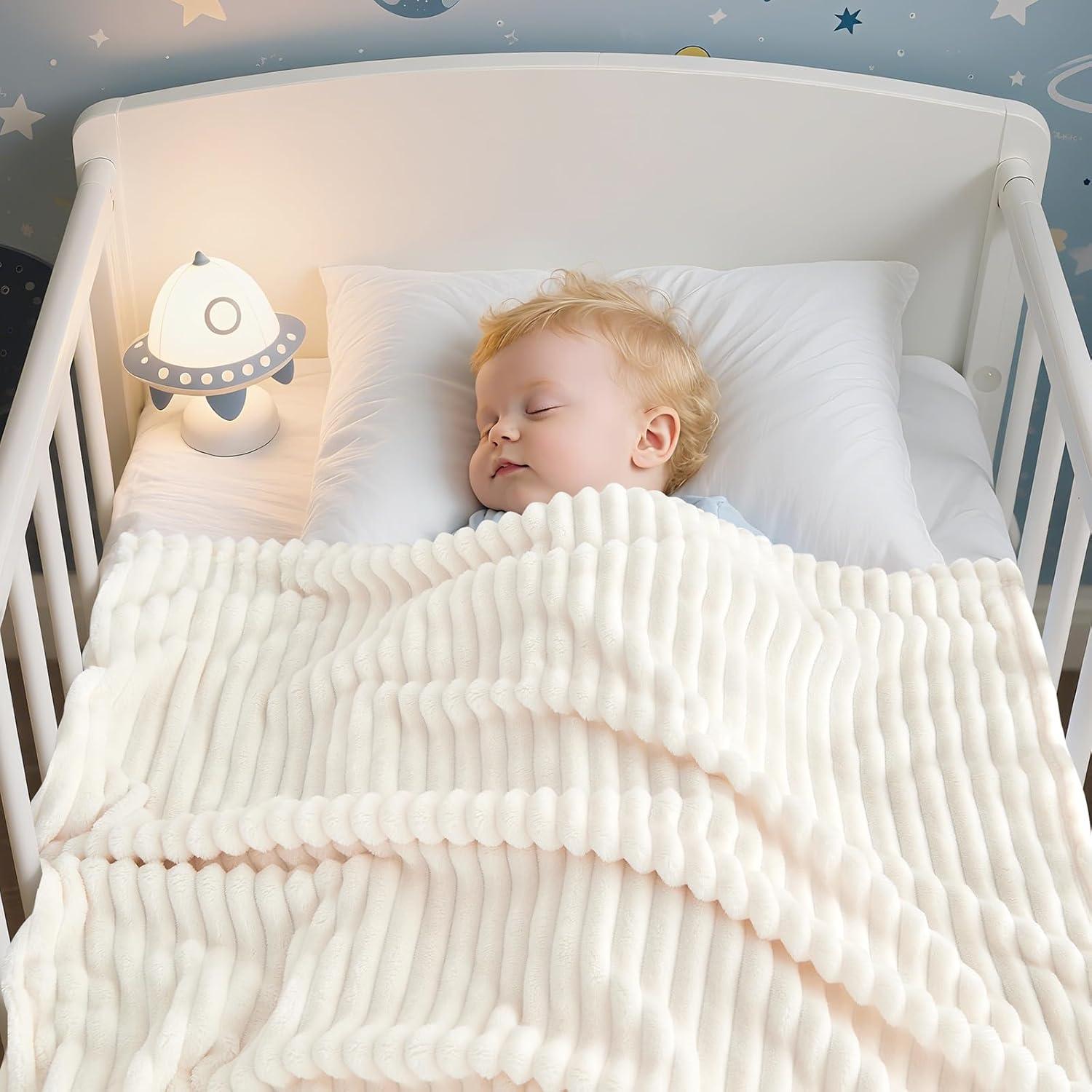 Manta de Felpa Suave Eonkasp 76x102 cm Crema Rayas