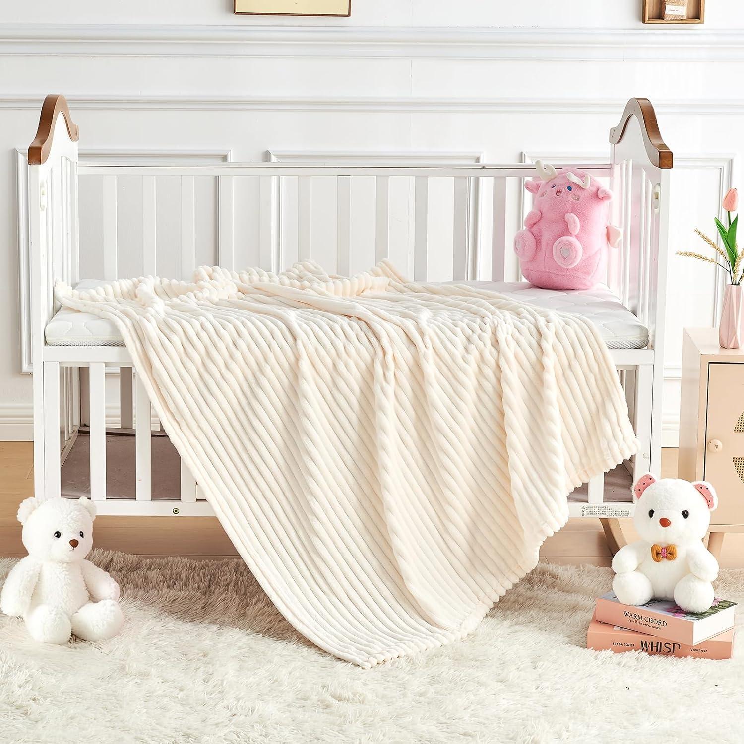 Manta de Felpa Suave Eonkasp 76x102 cm Crema Rayas