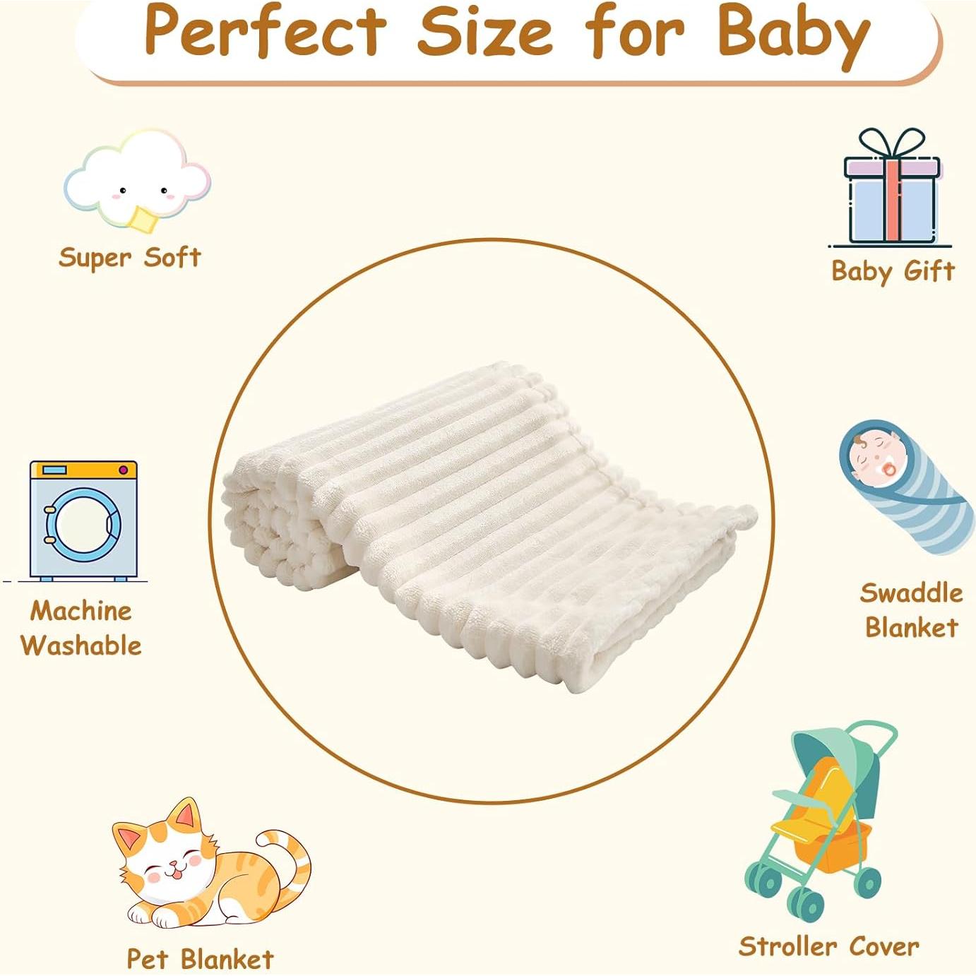 Manta de Felpa Suave Eonkasp 76x102 cm Crema Rayas