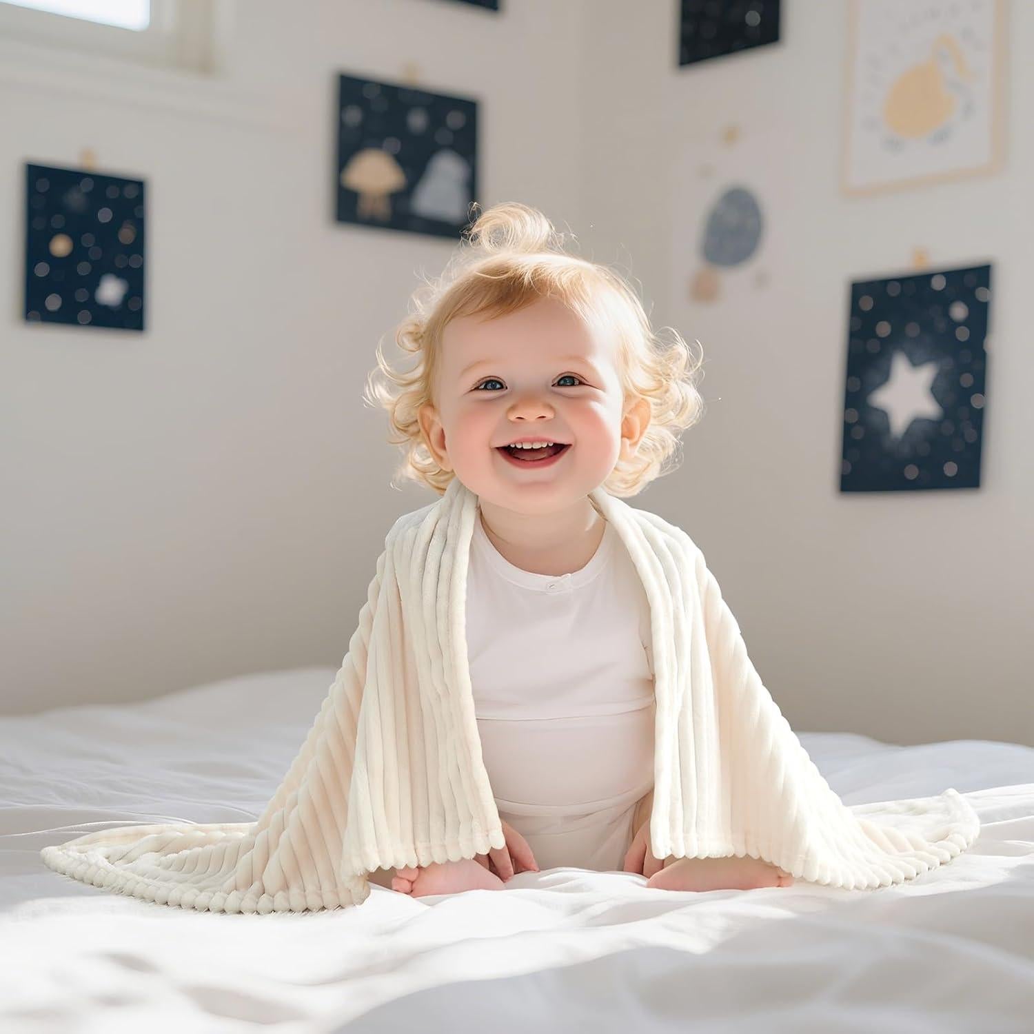 Manta de Felpa Suave Eonkasp 76x102 cm Crema Rayas