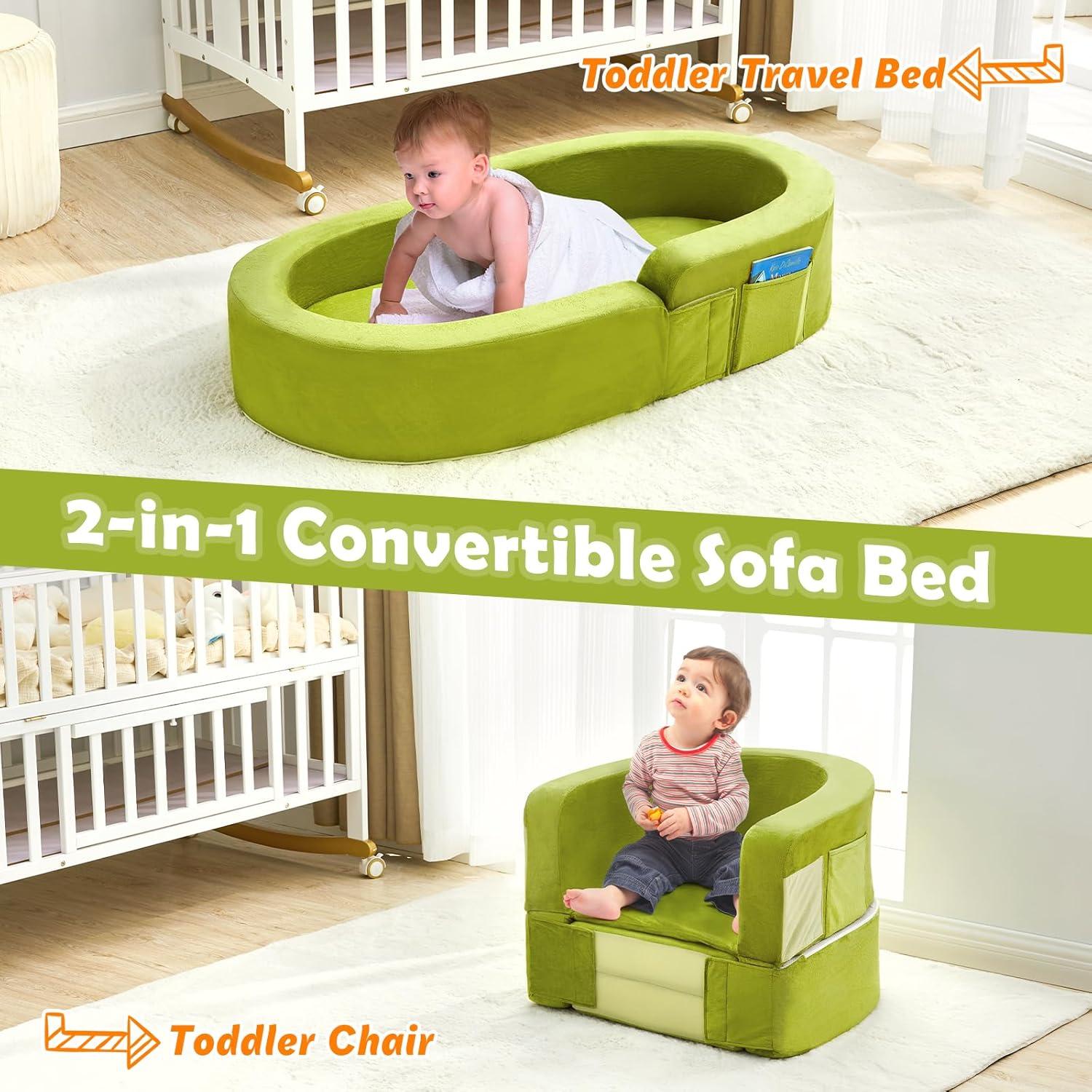 Cama de Viaje Plegable para Niños Pequeños - Sofá Verde