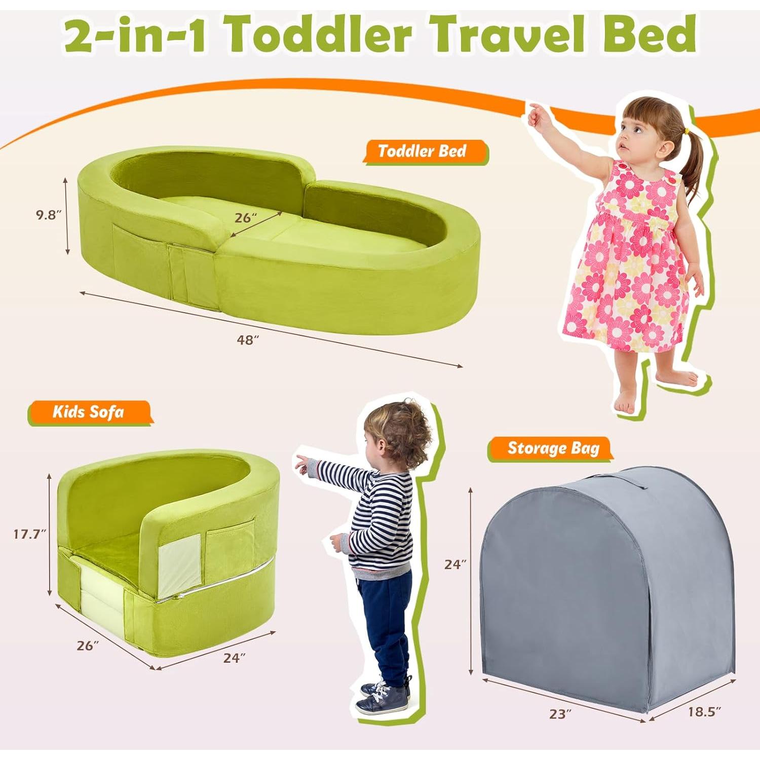 Cama de Viaje Plegable para Niños Pequeños - Sofá Verde
