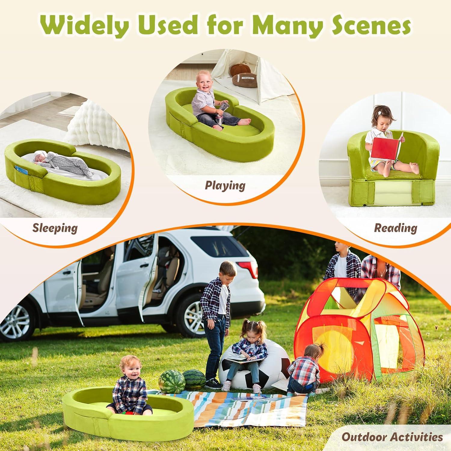 Cama de Viaje Plegable para Niños Pequeños - Sofá Verde