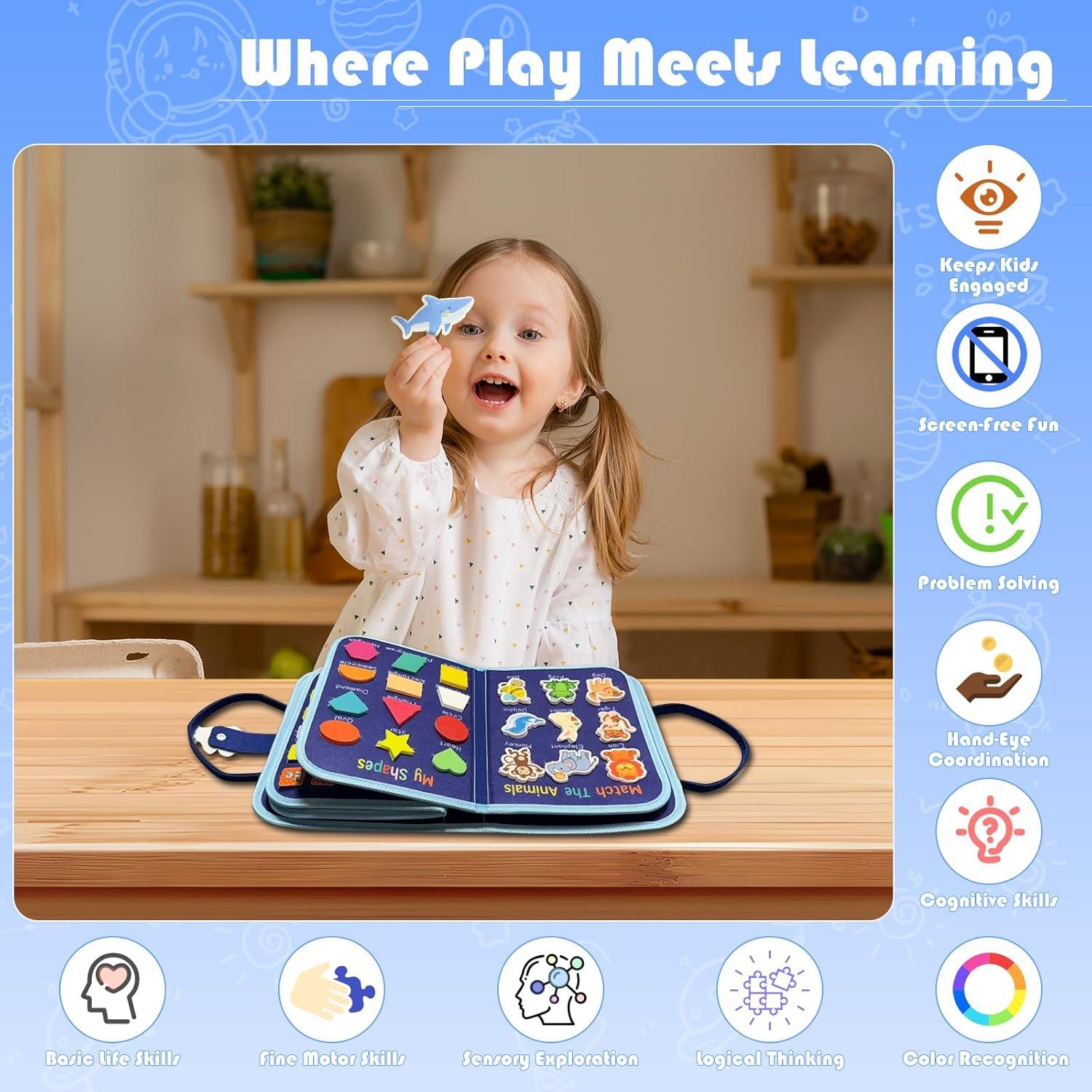 Tablero Ocupado Montessori Azul - Juguete Sensorial para Niños