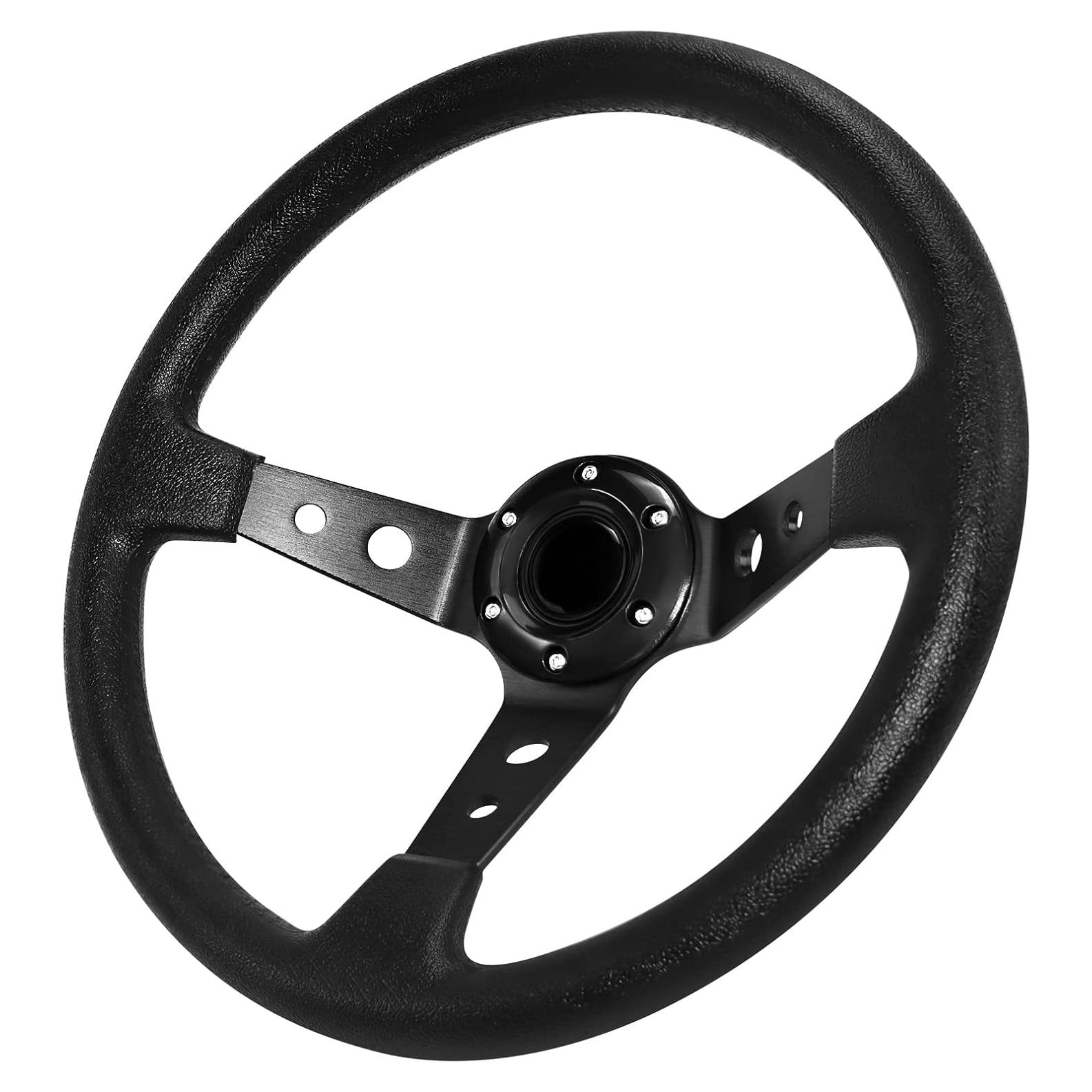 Volante de Carreras QYMOPAY 40cm Aluminio y Cuero Negro