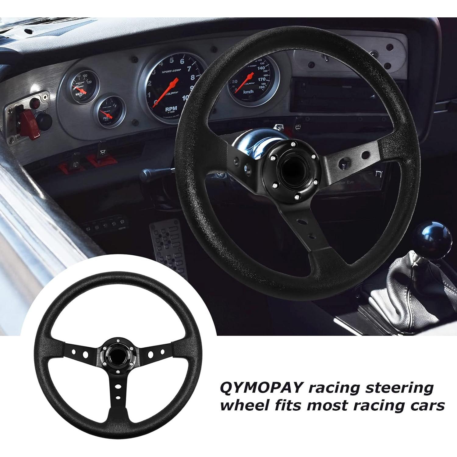 Volante de Carreras QYMOPAY 40cm Aluminio y Cuero Negro