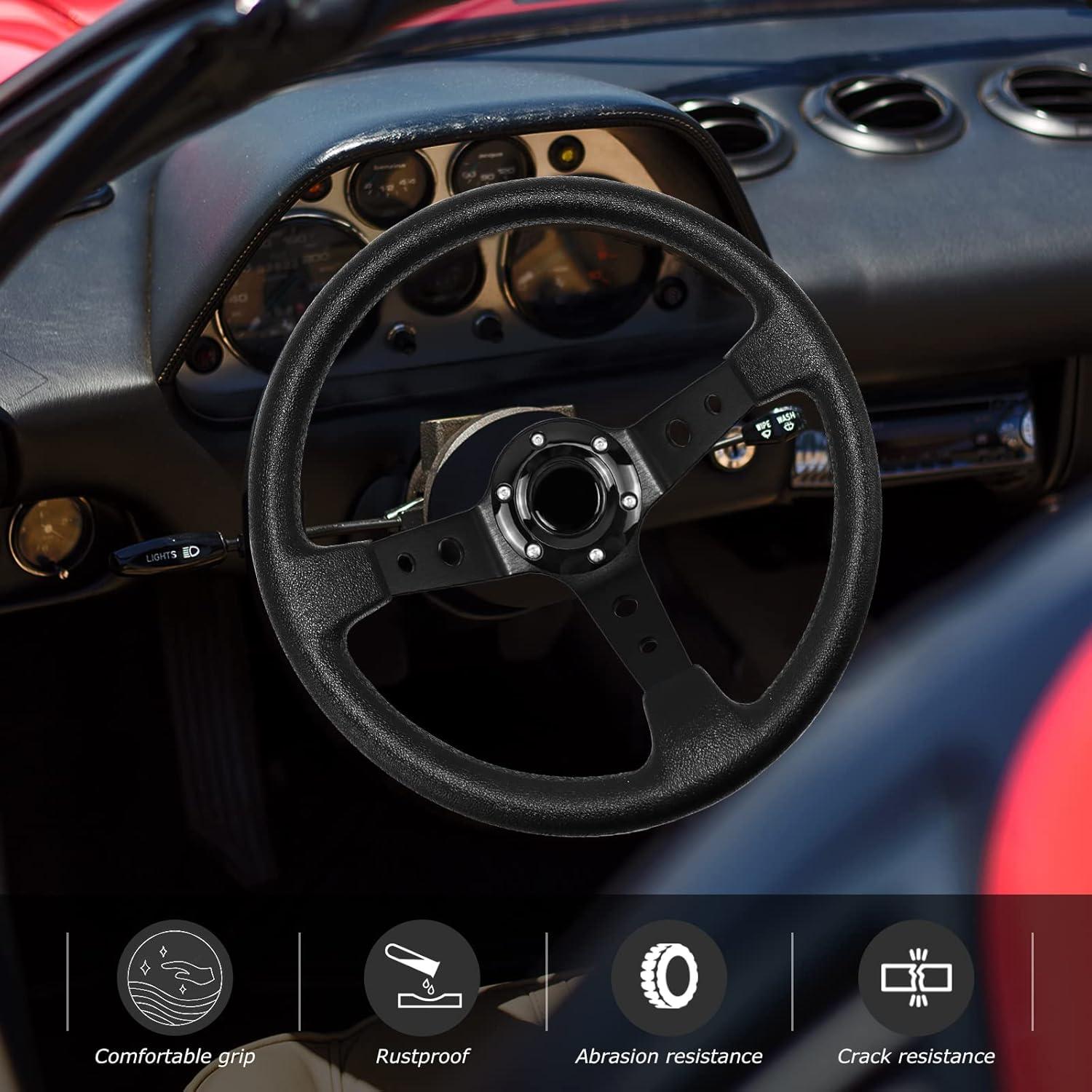 Volante de Carreras QYMOPAY 40cm Aluminio y Cuero Negro