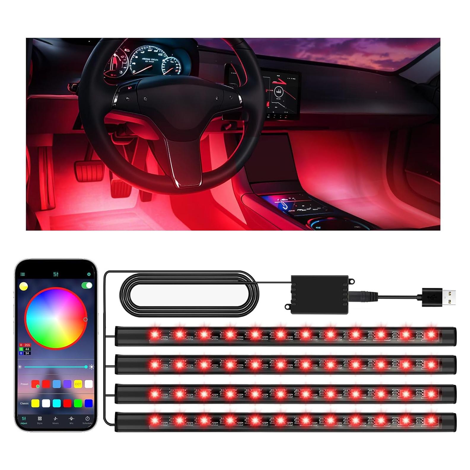 Luces LED interiores multicolor Zdovivot para coche USB