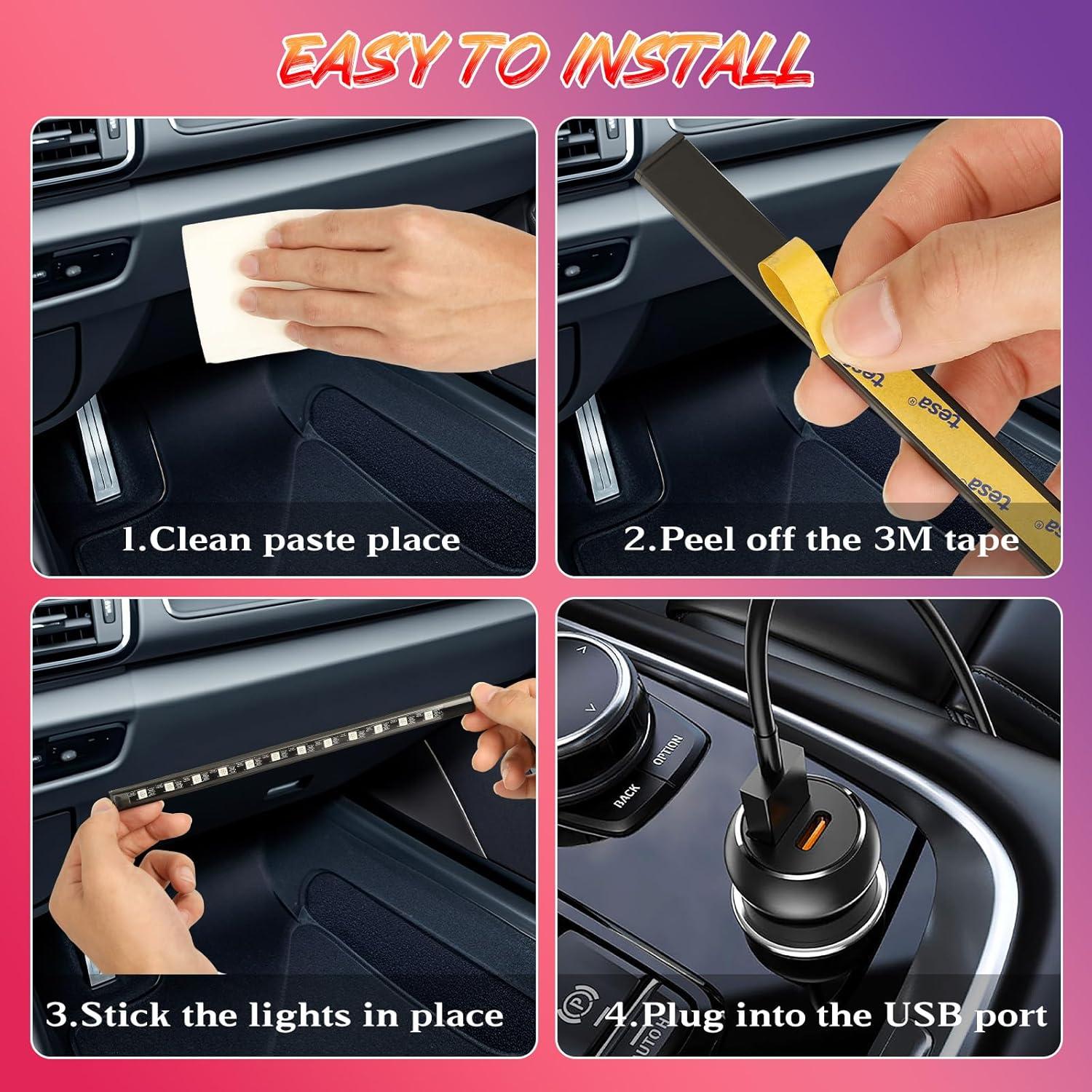 Luces LED interiores multicolor Zdovivot para coche USB