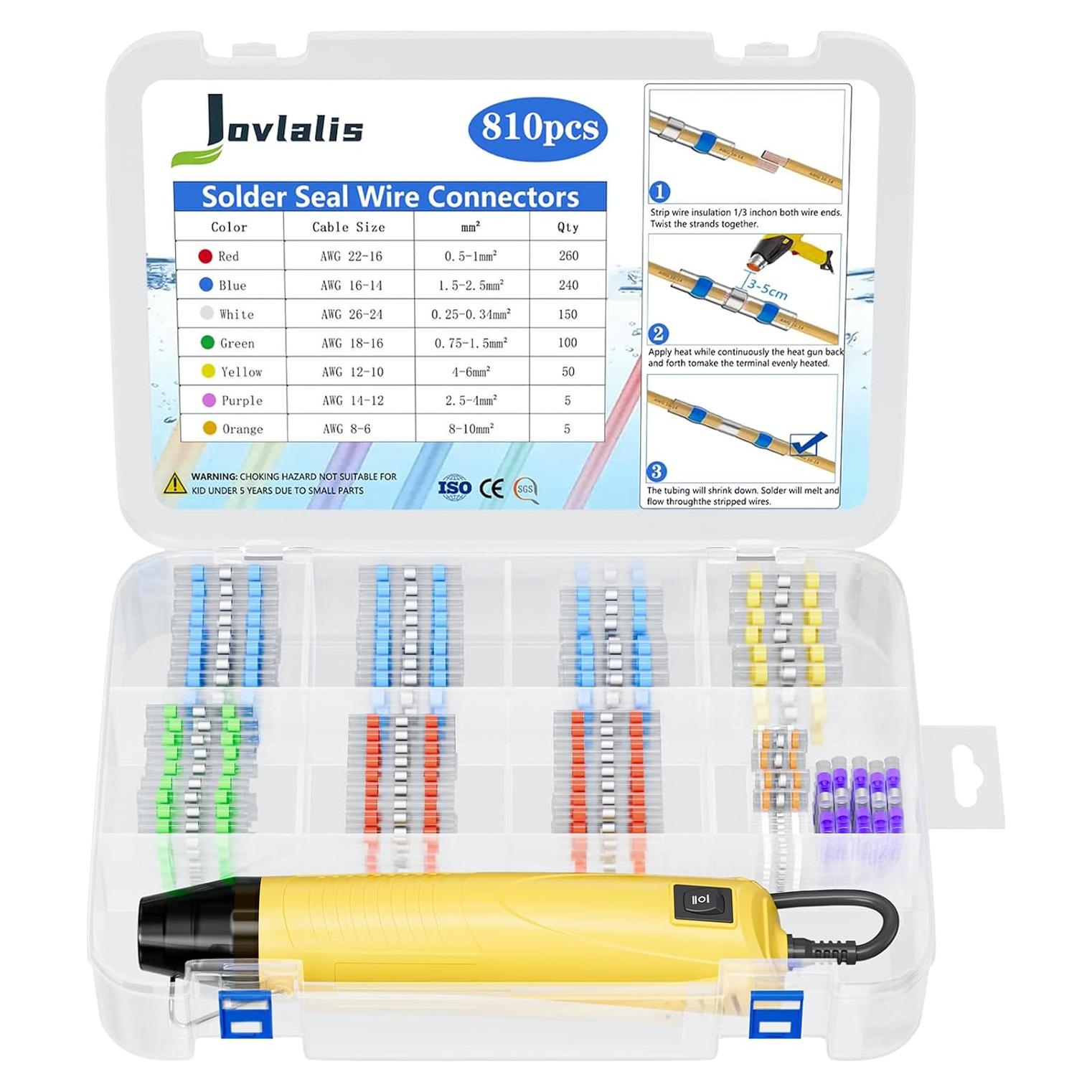 Conectores de Cable 810 PCS con Pistola de Calor Jovlalis