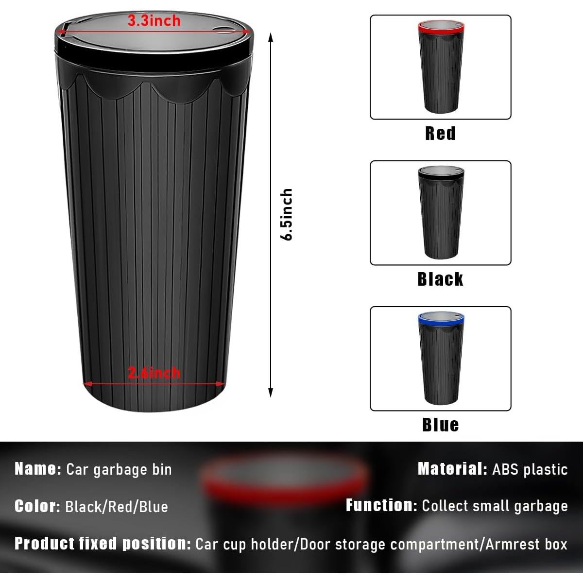 Basurero de coche Gasedin con tapa, plástico ABS, negro