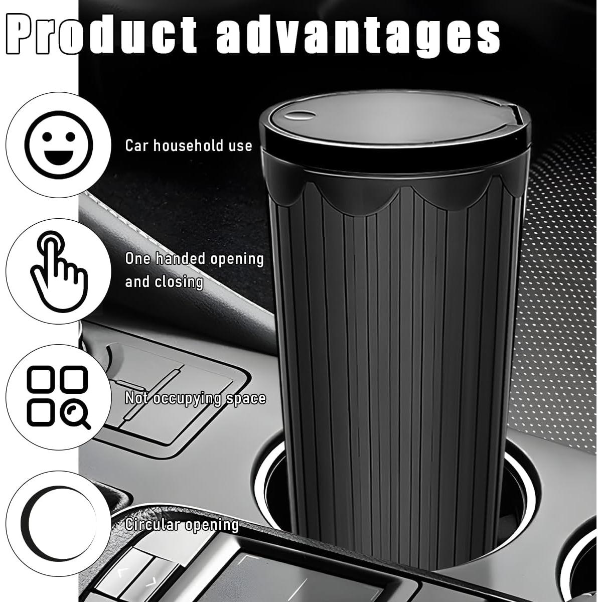 Basurero de coche Gasedin con tapa, plástico ABS, negro