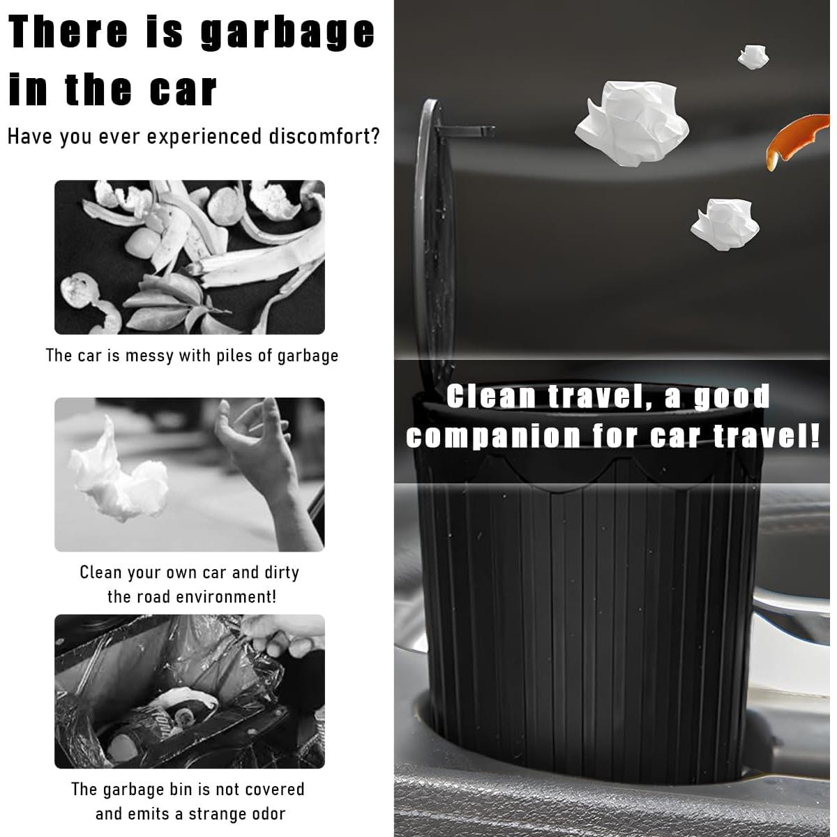 Basurero de coche Gasedin con tapa, plástico ABS, negro