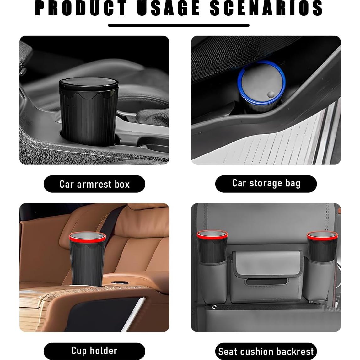 Basurero de coche Gasedin con tapa, plástico ABS, negro