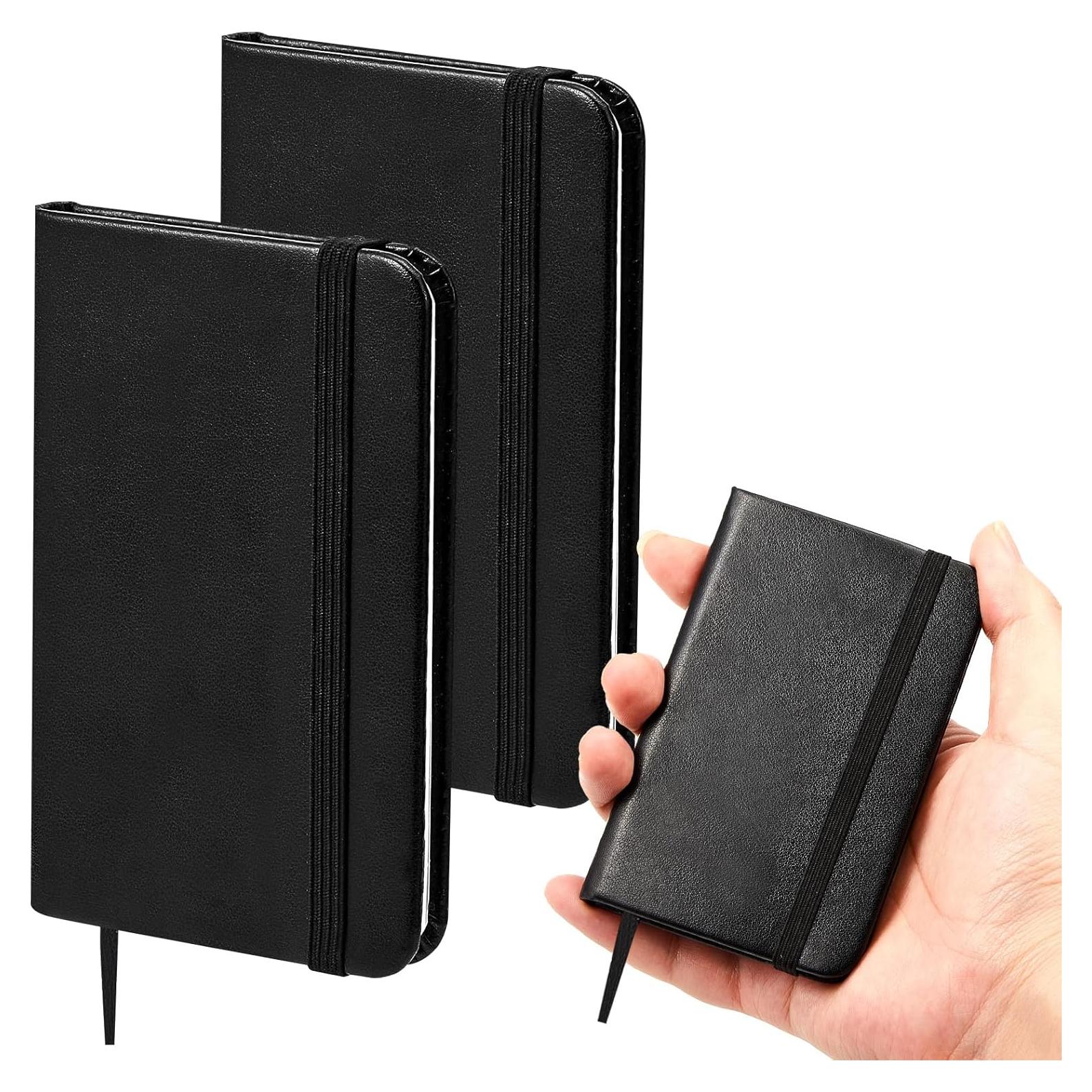 2 Cuadernos de Piel Dura Negro Qeeenar 10 x 6.5 cm 50 Hojas