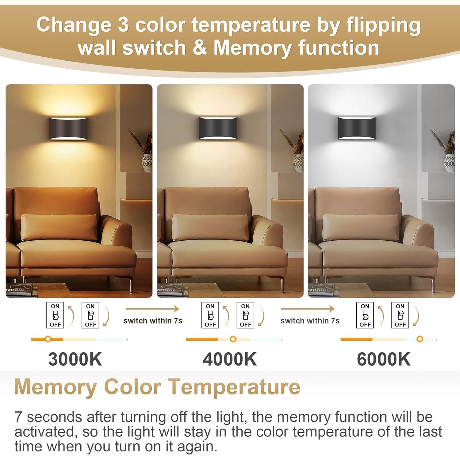 Aplique LED de Pared TRLIFE 12W Regulable 3000K-6000K Negro