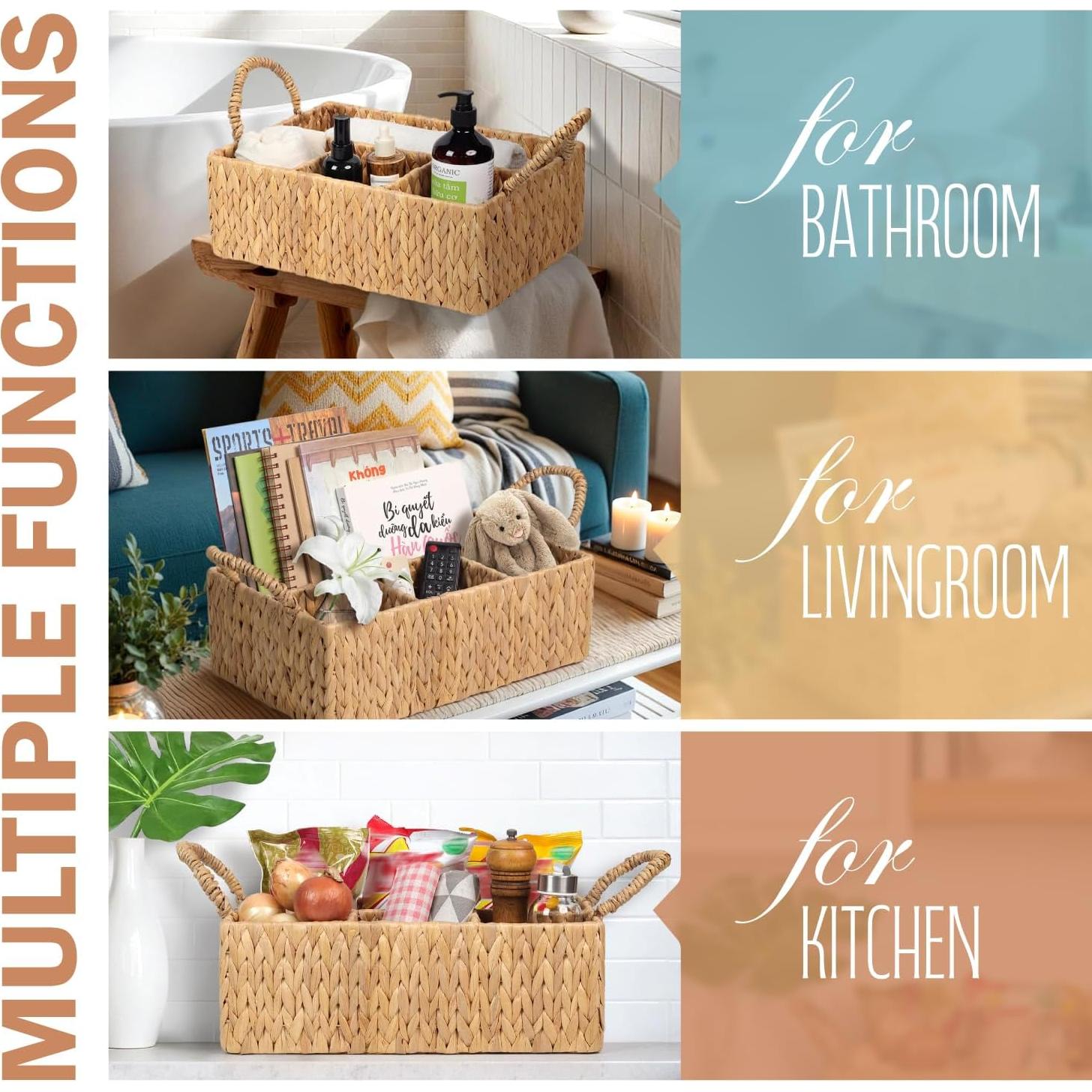 Cesta de Almacenamiento Tejida SIEUSALEVN 4 Secciones Jacinto de Agua