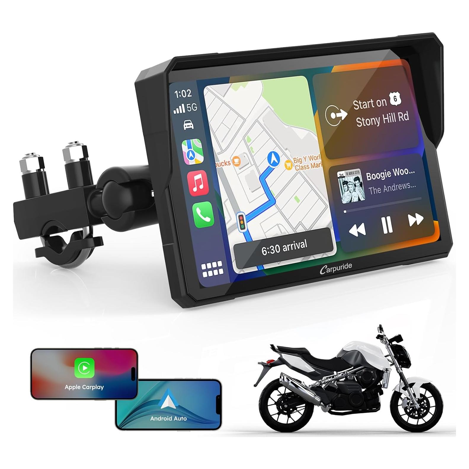 Pantalla GPS Carpuride W702 para Motocicleta 7" Táctil IP67