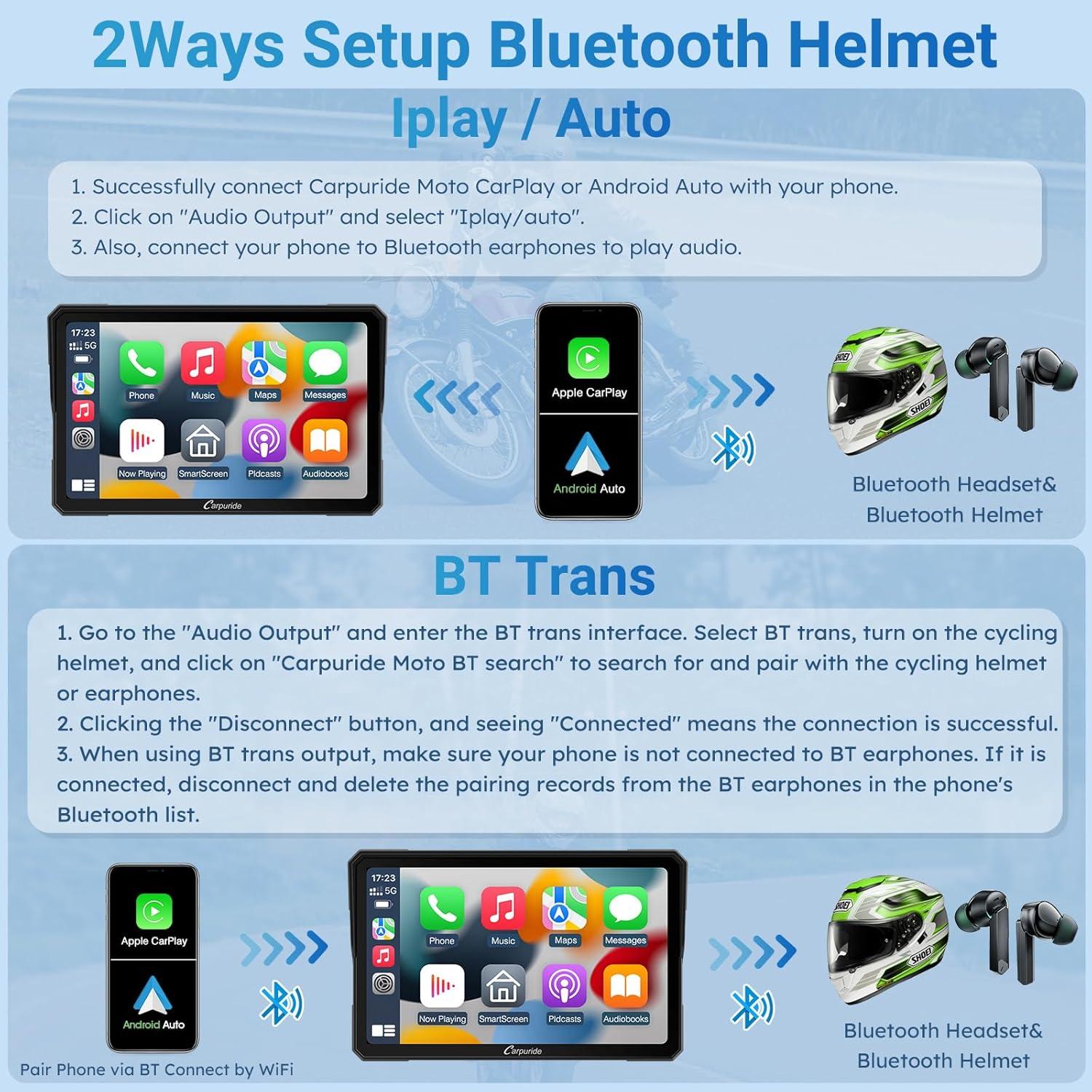 Pantalla GPS Carpuride W702 para Motocicleta 7" Táctil IP67