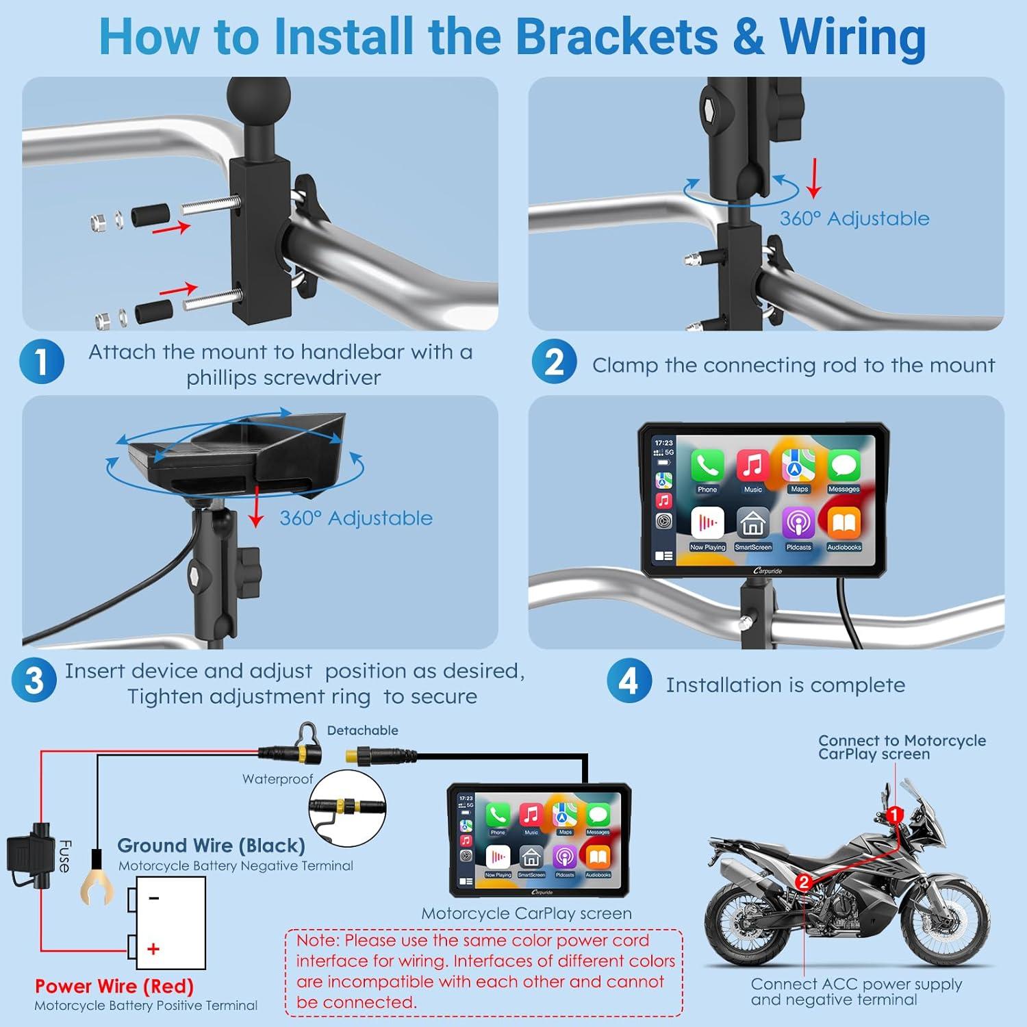 Pantalla GPS Carpuride W702 para Motocicleta 7" Táctil IP67