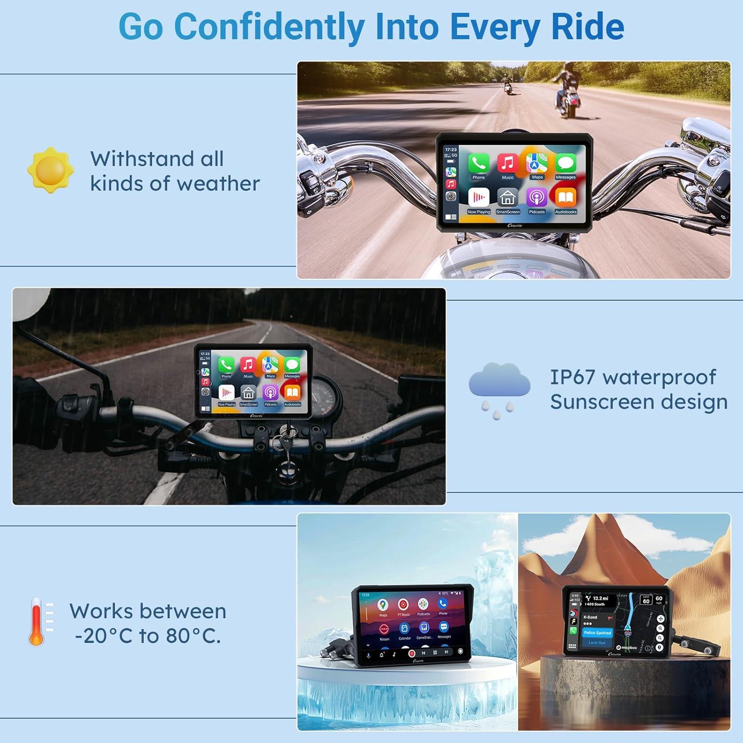 Pantalla GPS Carpuride W702 para Motocicleta 7" Táctil IP67