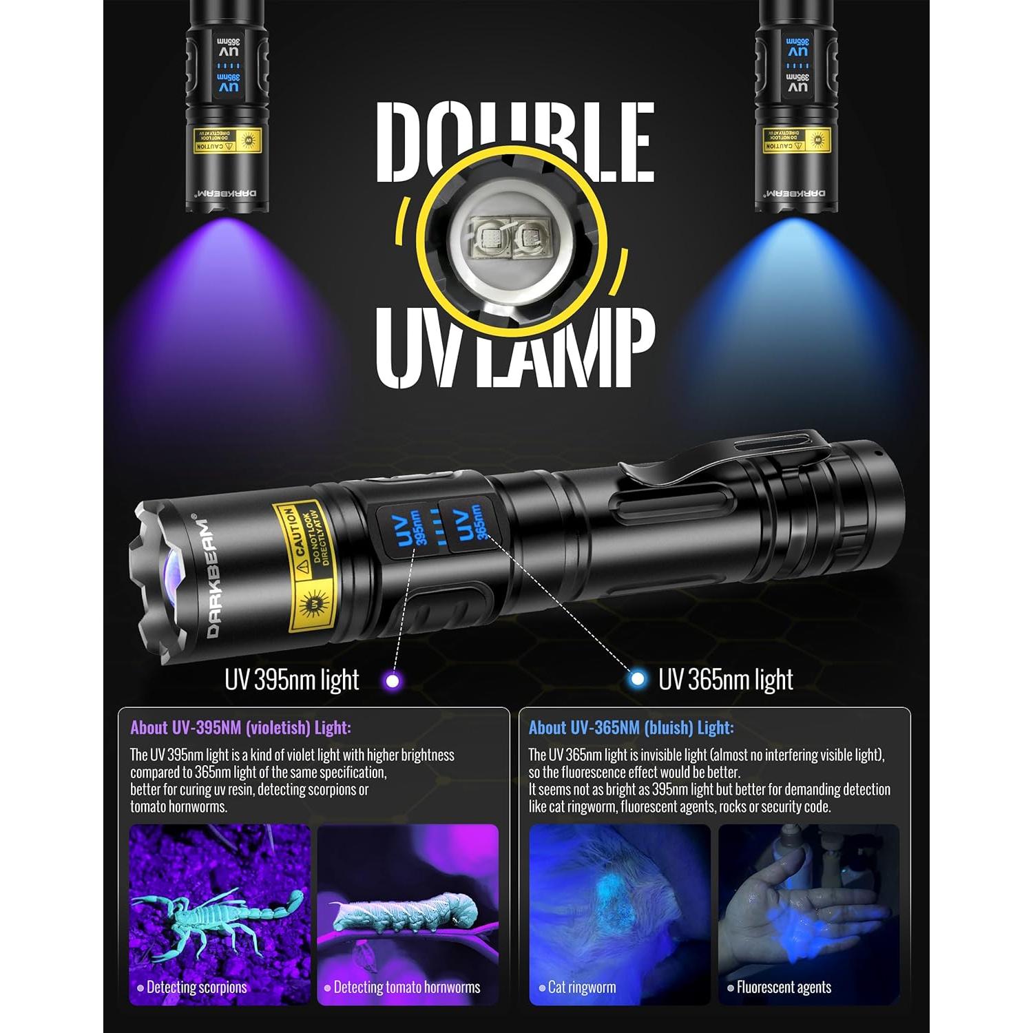 Linterna UV DUAL DARKBEAM A900 365nm 395nm Recargable USB