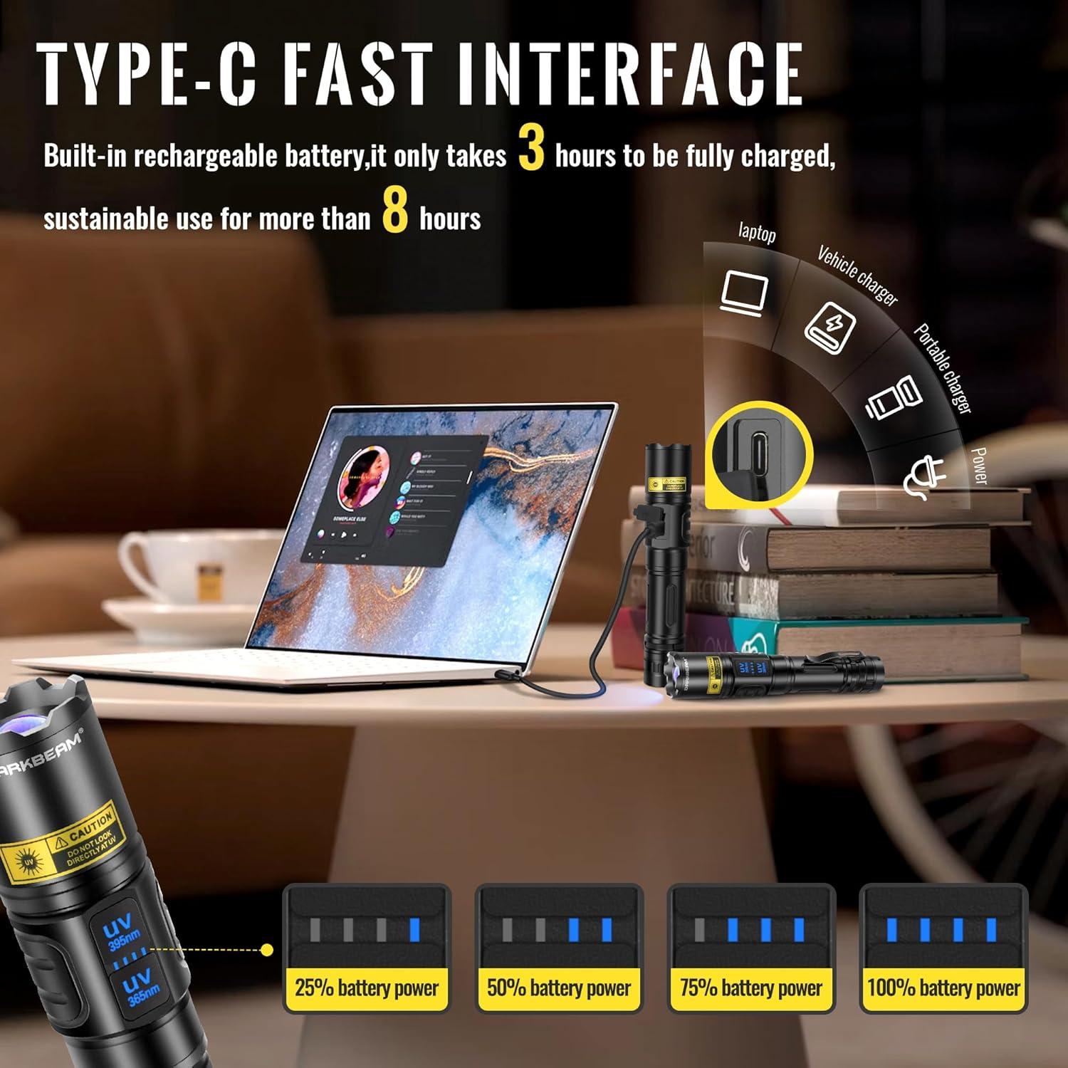 Linterna UV DUAL DARKBEAM A900 365nm 395nm Recargable USB
