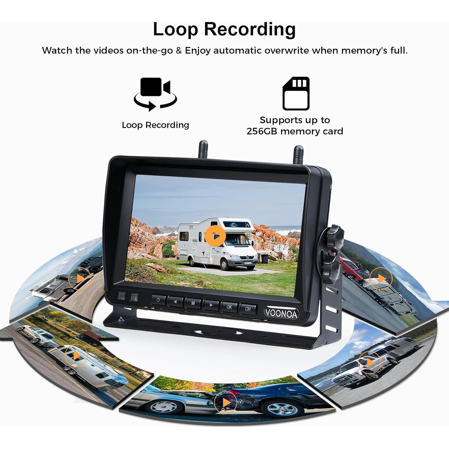 Cámara de Respaldo Inalámbrica VOONOA 1080P Solar 7" Negra