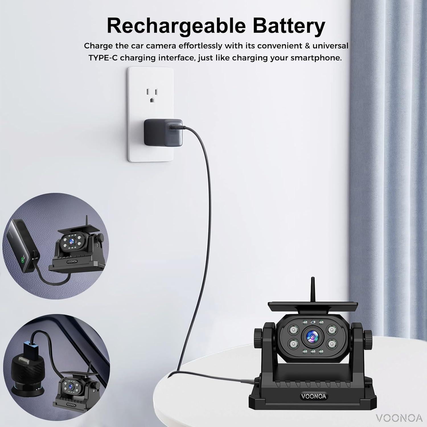 Cámara de Respaldo Inalámbrica VOONOA 1080P Solar 7" Negra