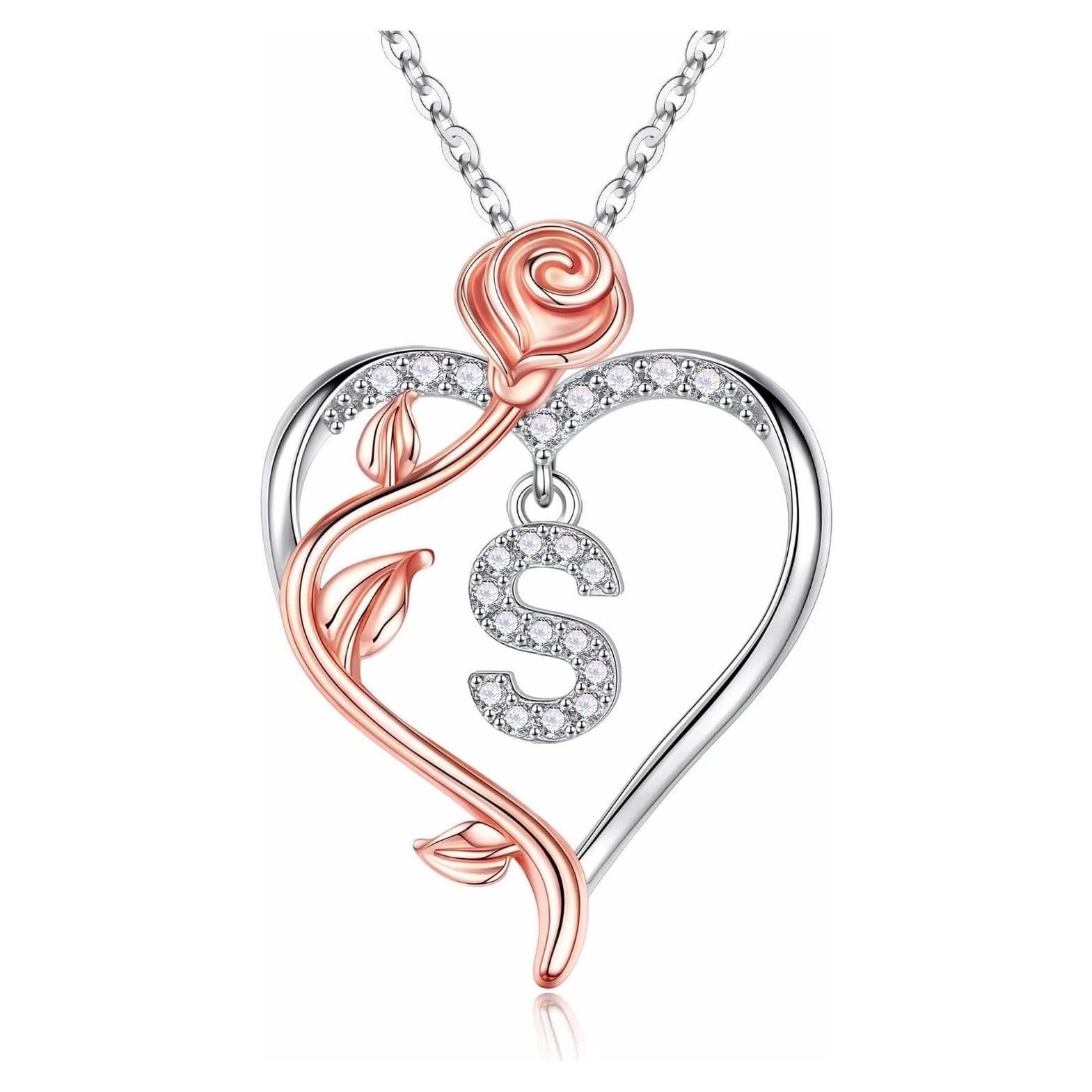 Collar de Corazón de Rosa IEFIL en Plata Esterlina 925 con Inicial