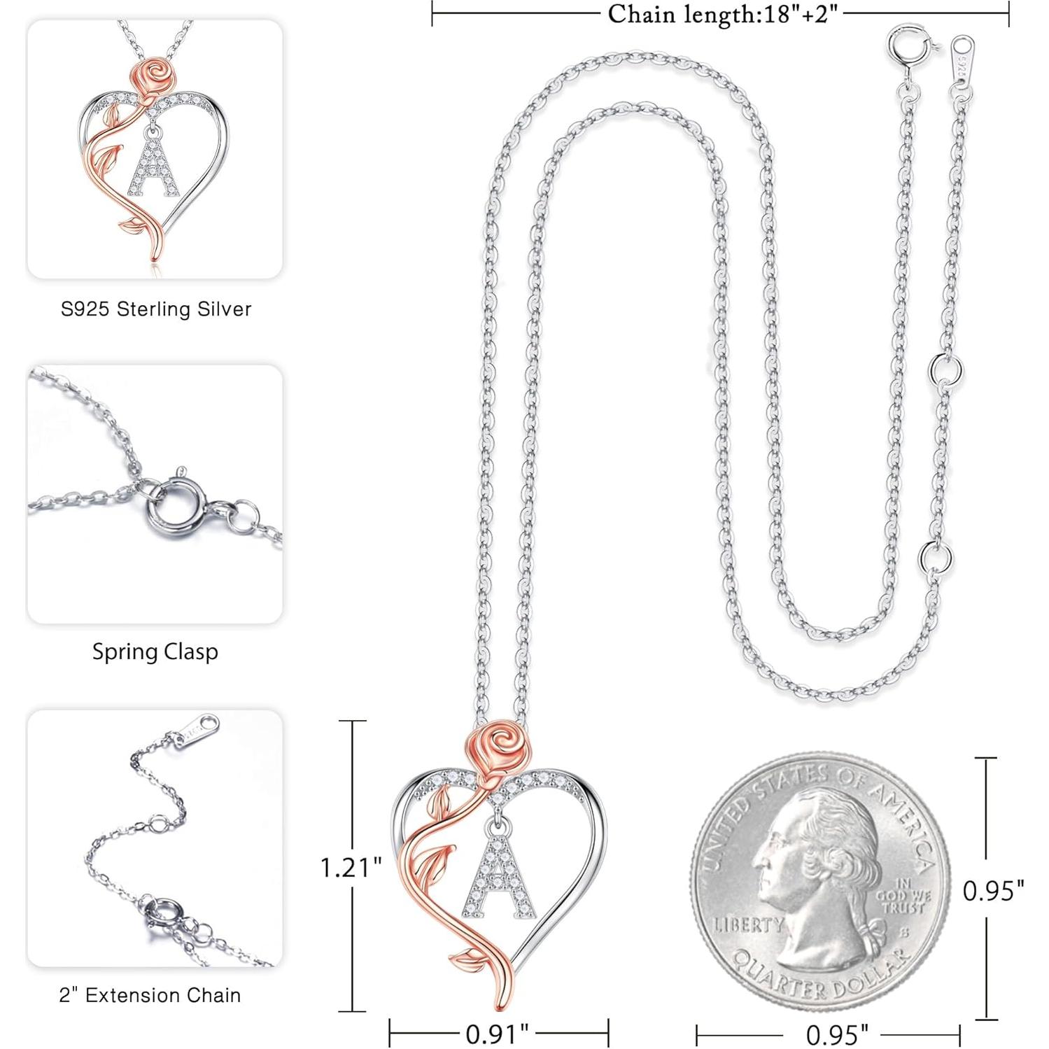 Collar de Corazón de Rosa IEFIL en Plata Esterlina 925 con Inicial