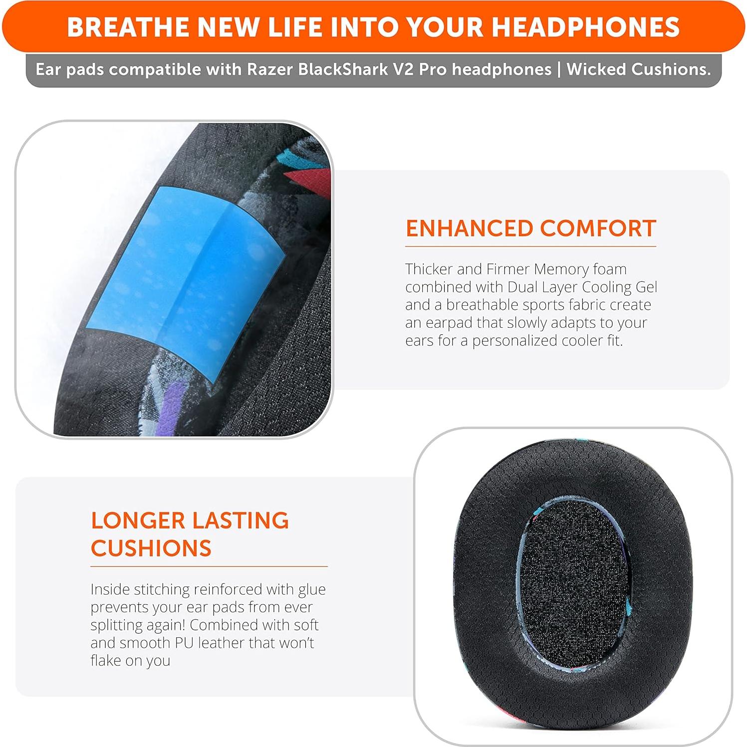 Almohadillas de Gel Refrigerante Wicked Cushions para Razer Blackshark V2/V2 Pro - Negro