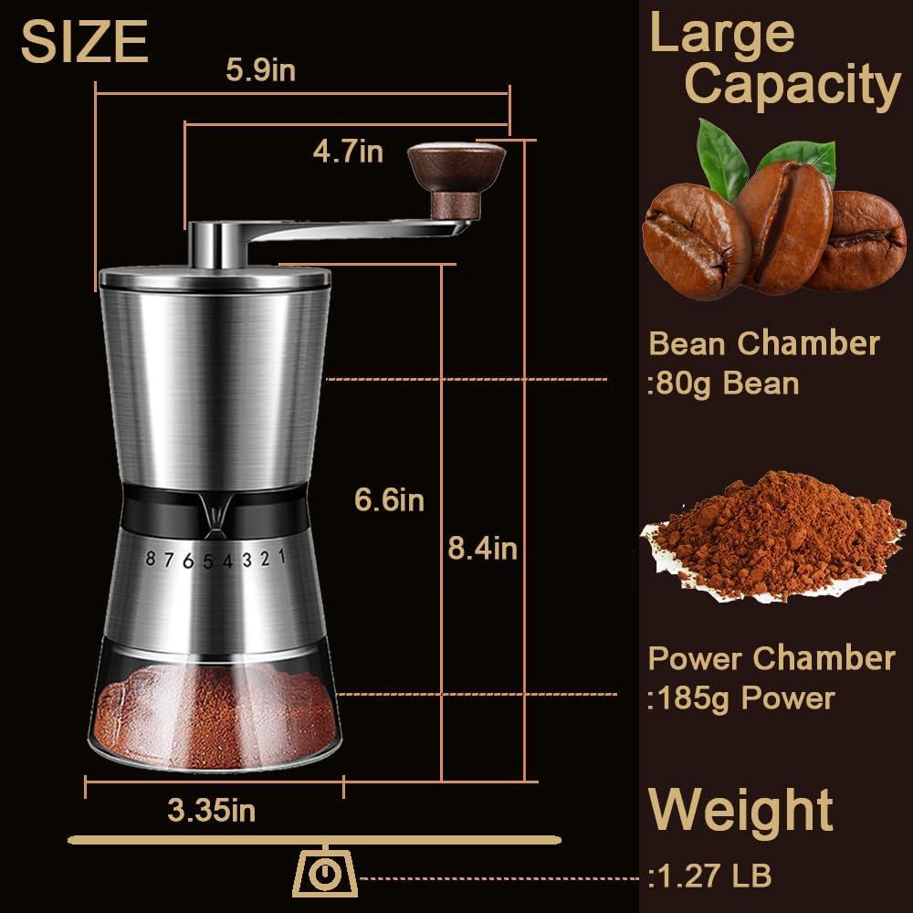 Molino de café manual EsteaCovo 80g 8 configuraciones acero inoxidable