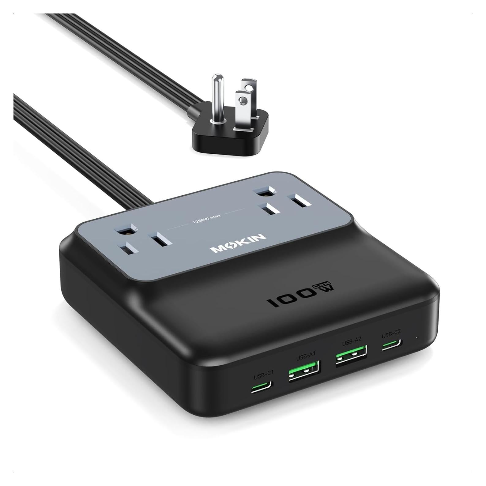Estación de Carga 100W GaN imokin 6 en 1 USB-C Negro
