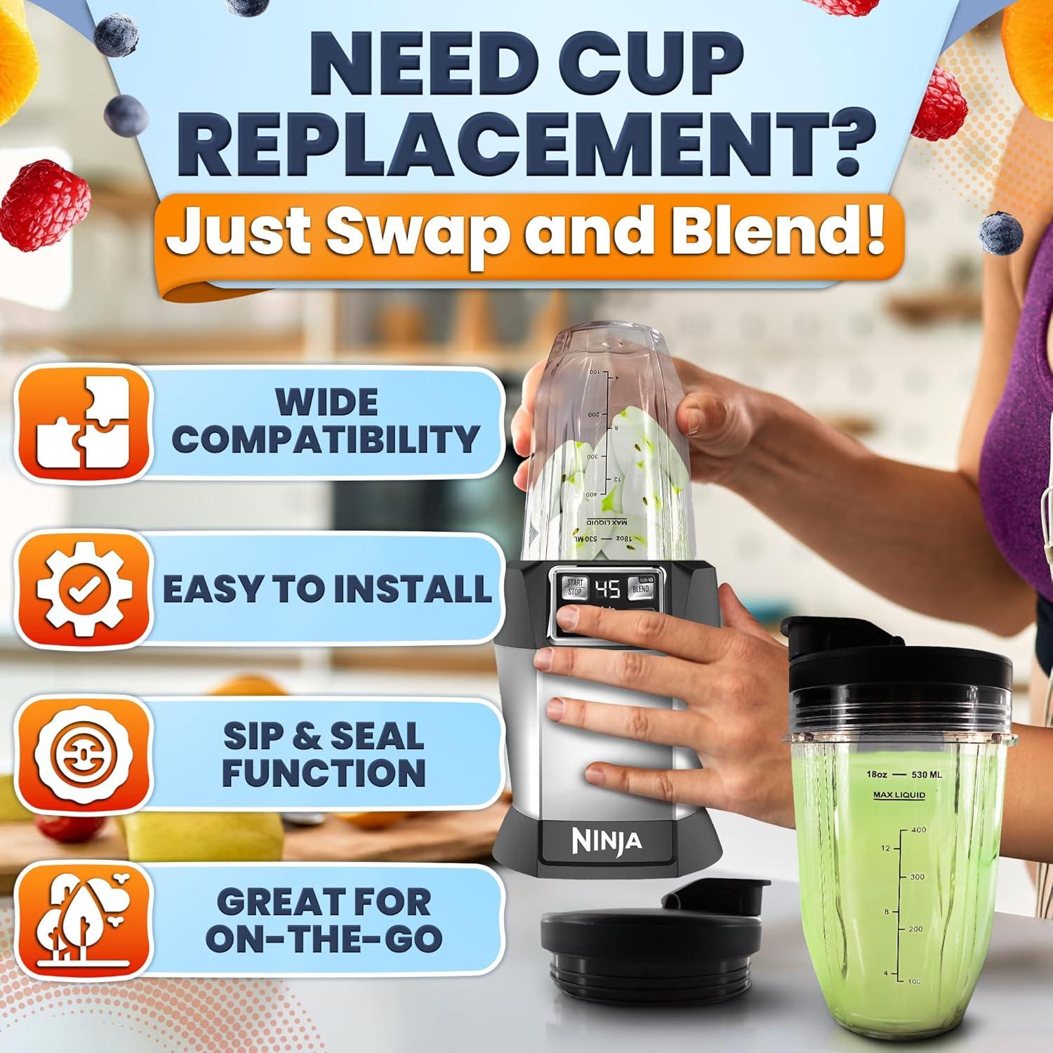 2 Tazas de Licuadora Ninja 18 Oz KETAR con Tapas de Sorbo