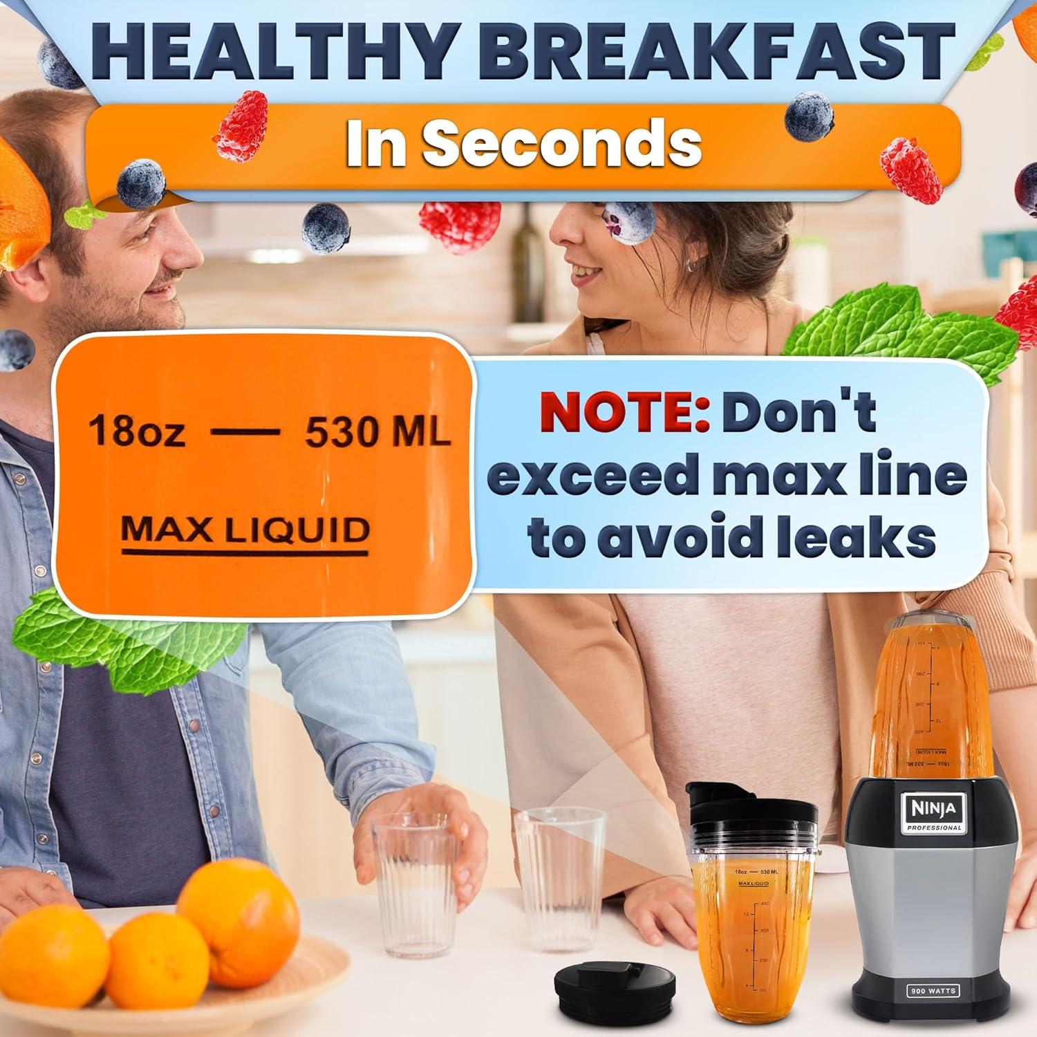 2 Tazas de Licuadora Ninja 18 Oz KETAR con Tapas de Sorbo