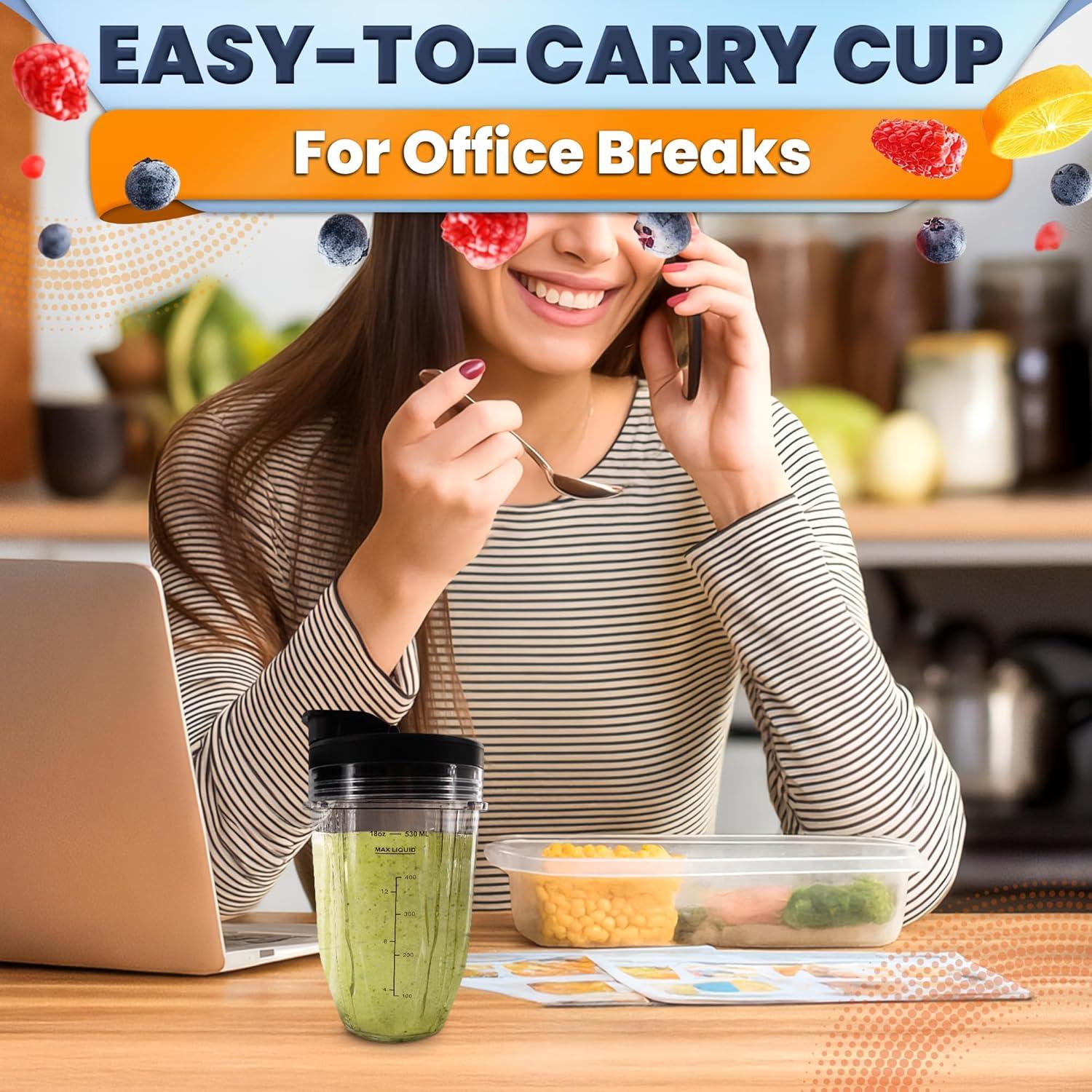 2 Tazas de Licuadora Ninja 18 Oz KETAR con Tapas de Sorbo