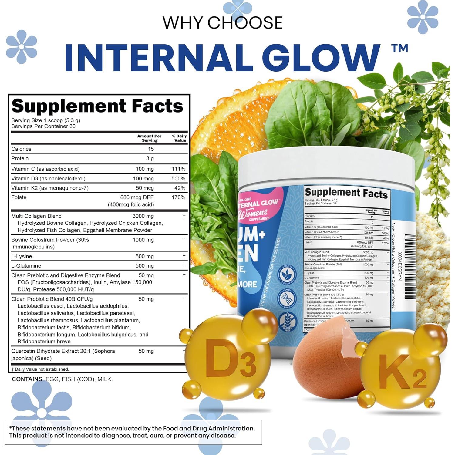 Polvo de Calostro Bovino Clean Nutra 226g con Colágeno y Probioticos