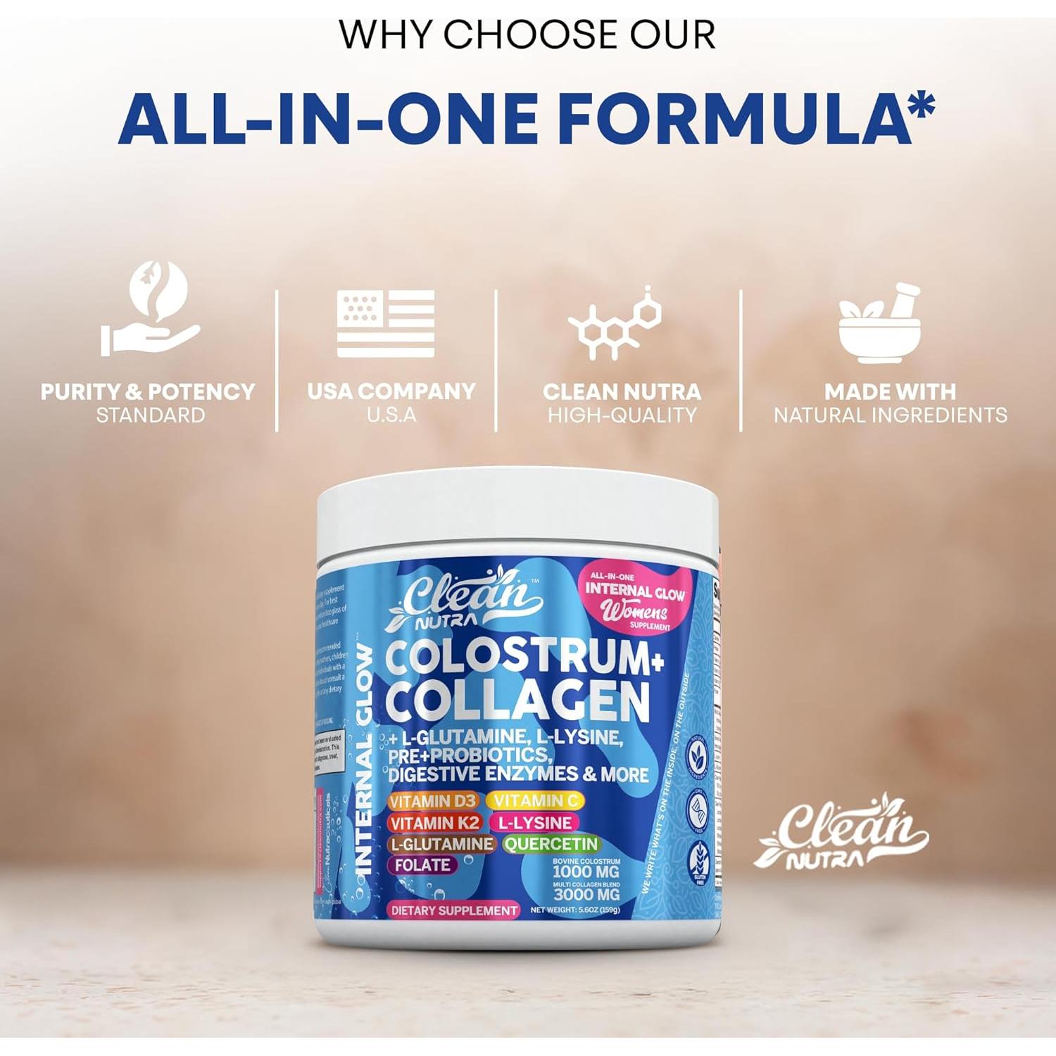 Polvo de Calostro Bovino Clean Nutra 226g con Colágeno y Probioticos