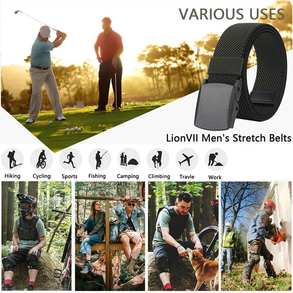 Cinturón Elástico LionVII para Hombres Verde Militar Ajustable 68-124 cm