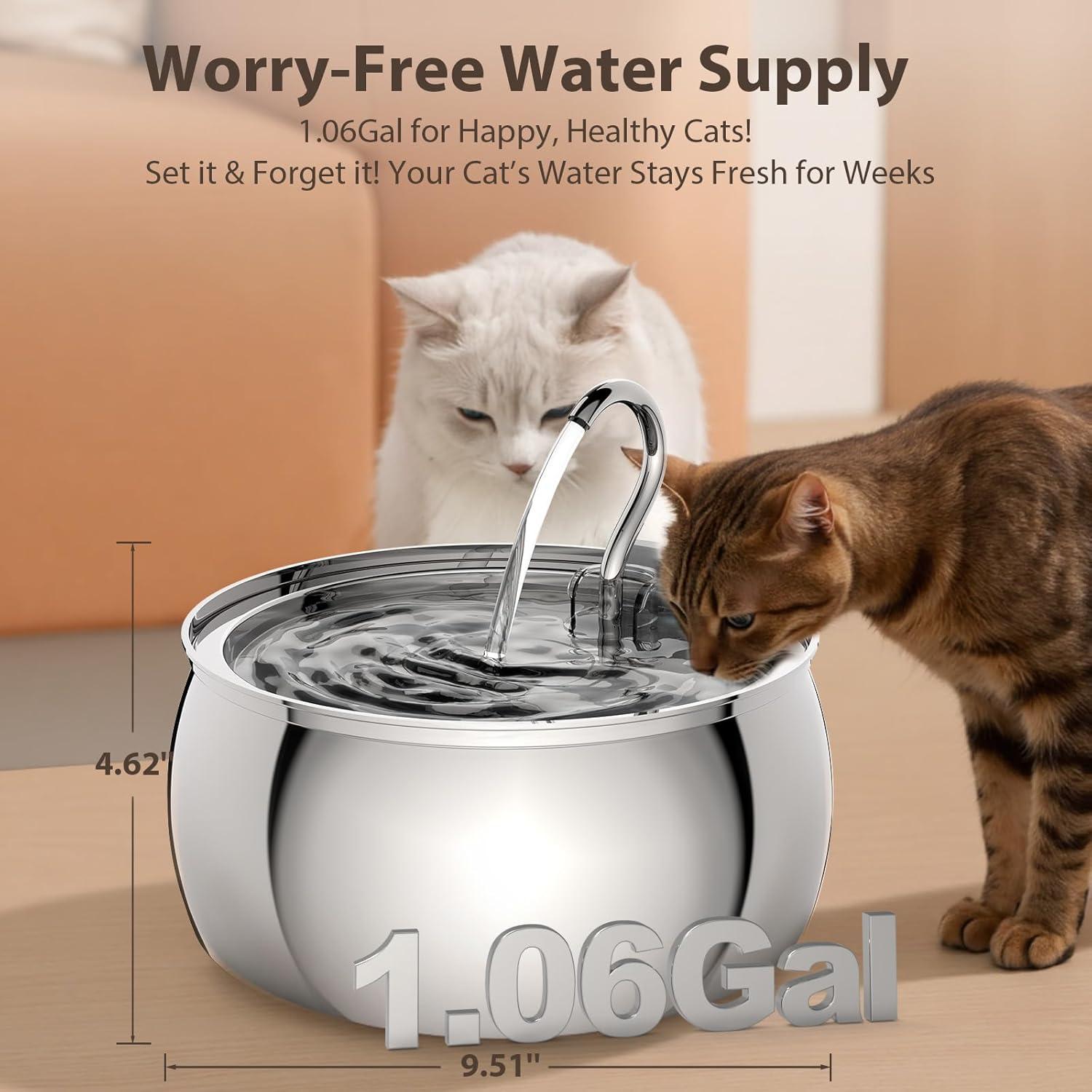 Fuente de Agua para Gatos FWMB Acero Inoxidable 4L Silenciosa