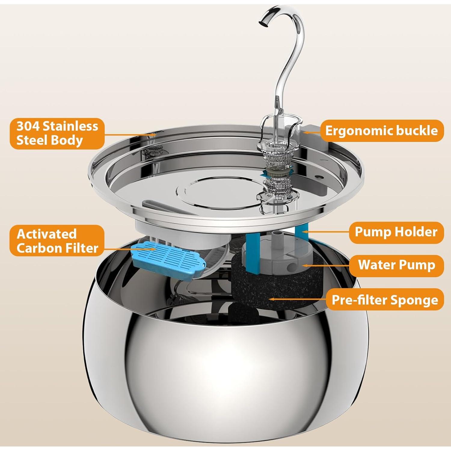 Fuente de Agua para Gatos FWMB Acero Inoxidable 4L Silenciosa